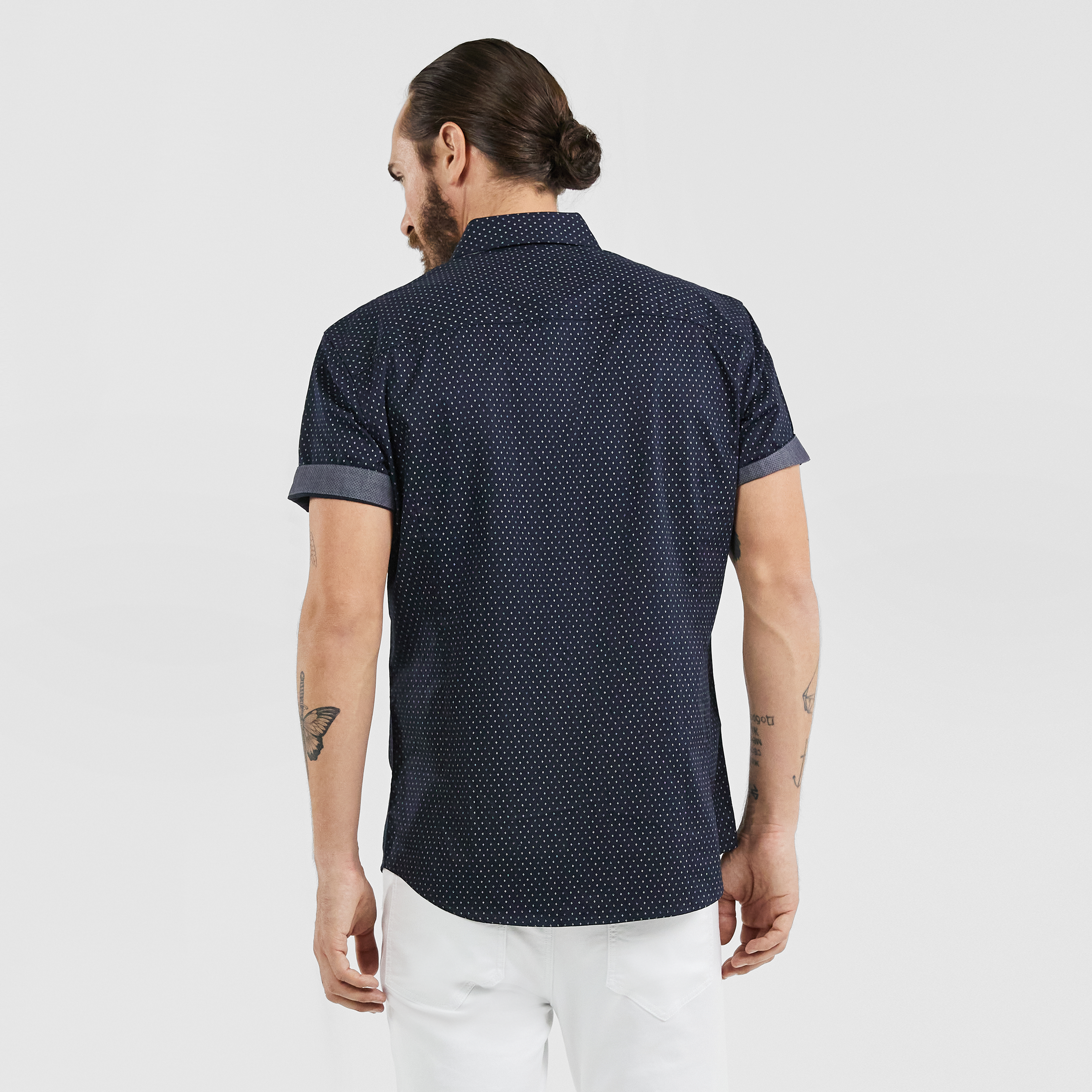 Navy Aries Print Shirt | Men's Tops 