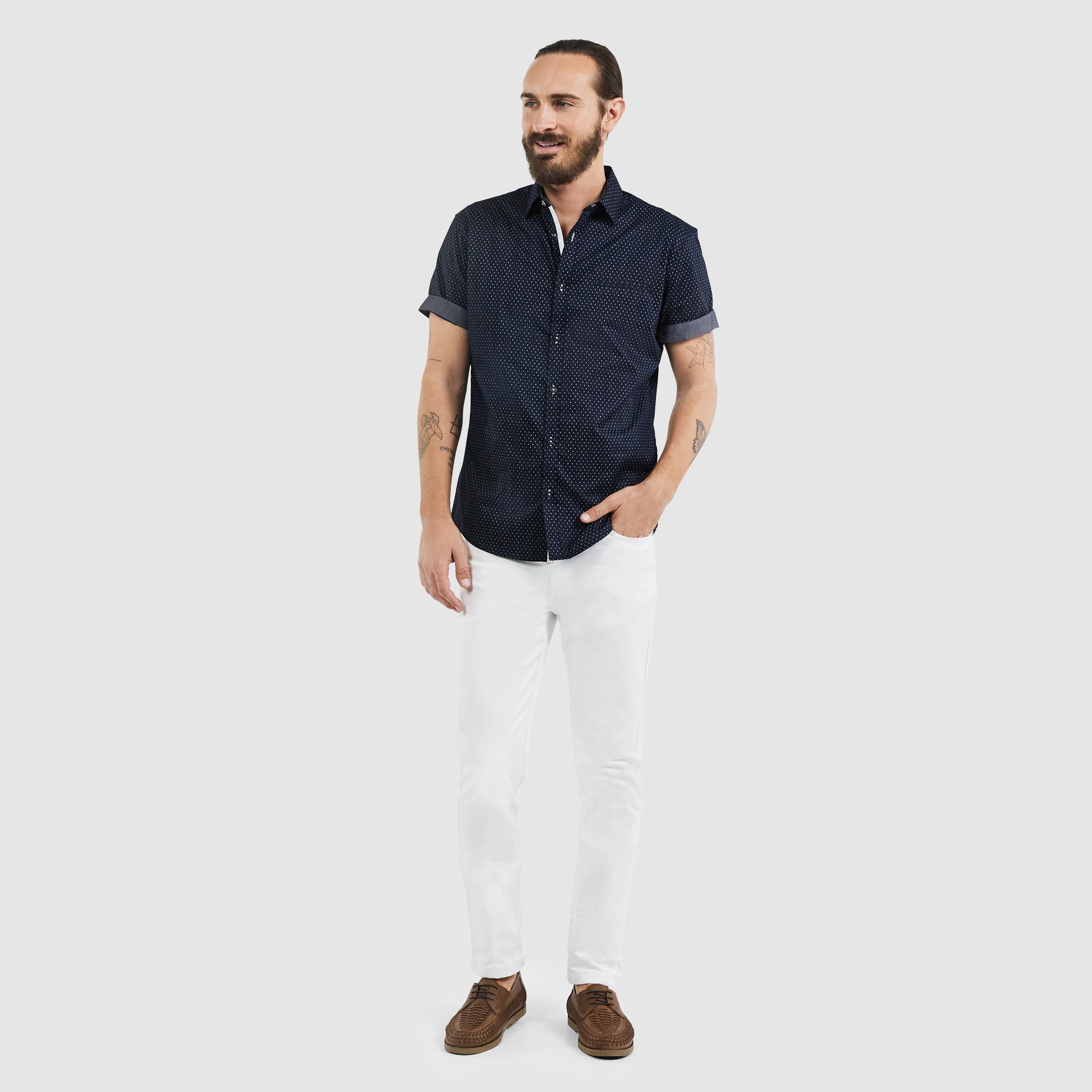 Navy Aries Print Shirt | Men's Tops 