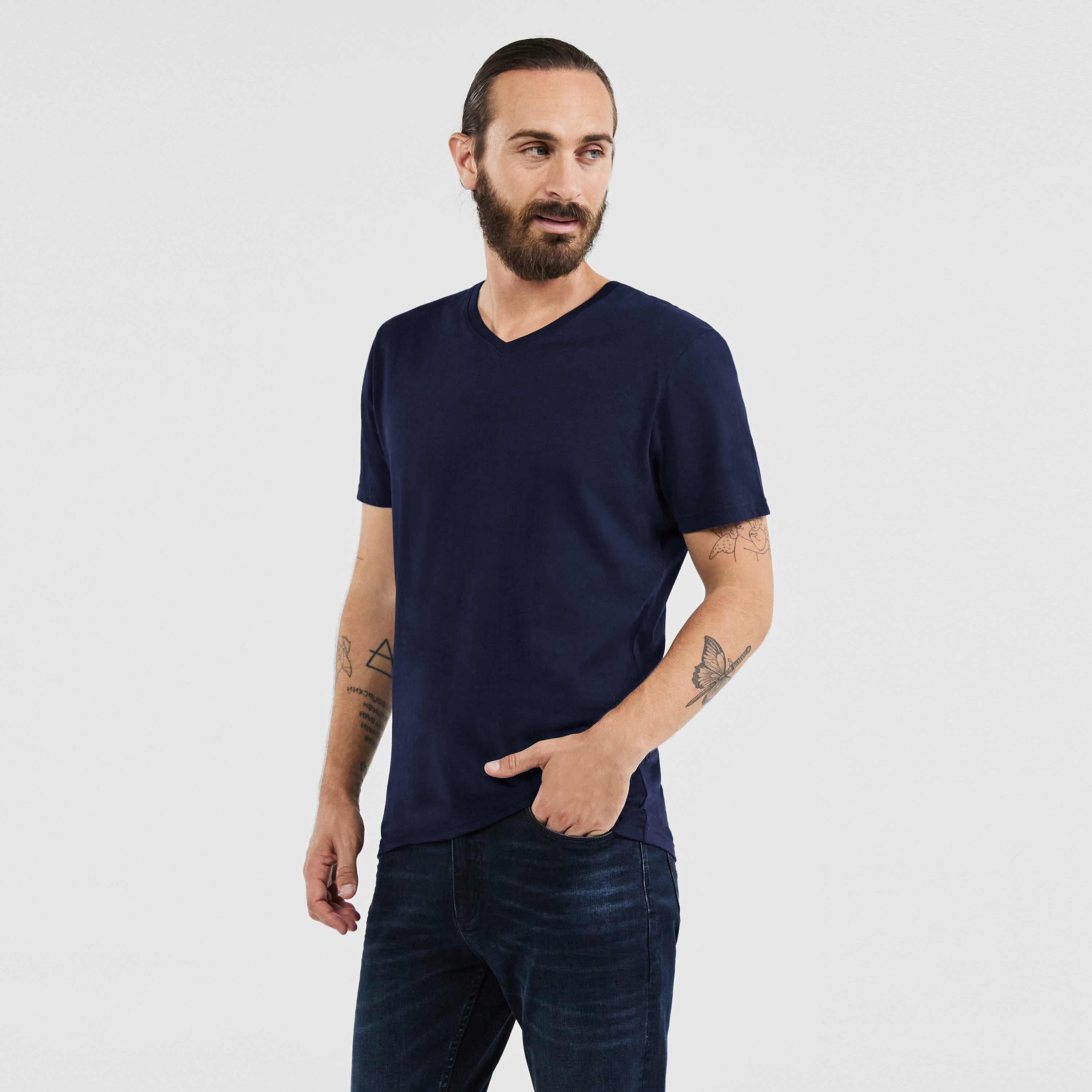 mens navy blue v neck t shirt