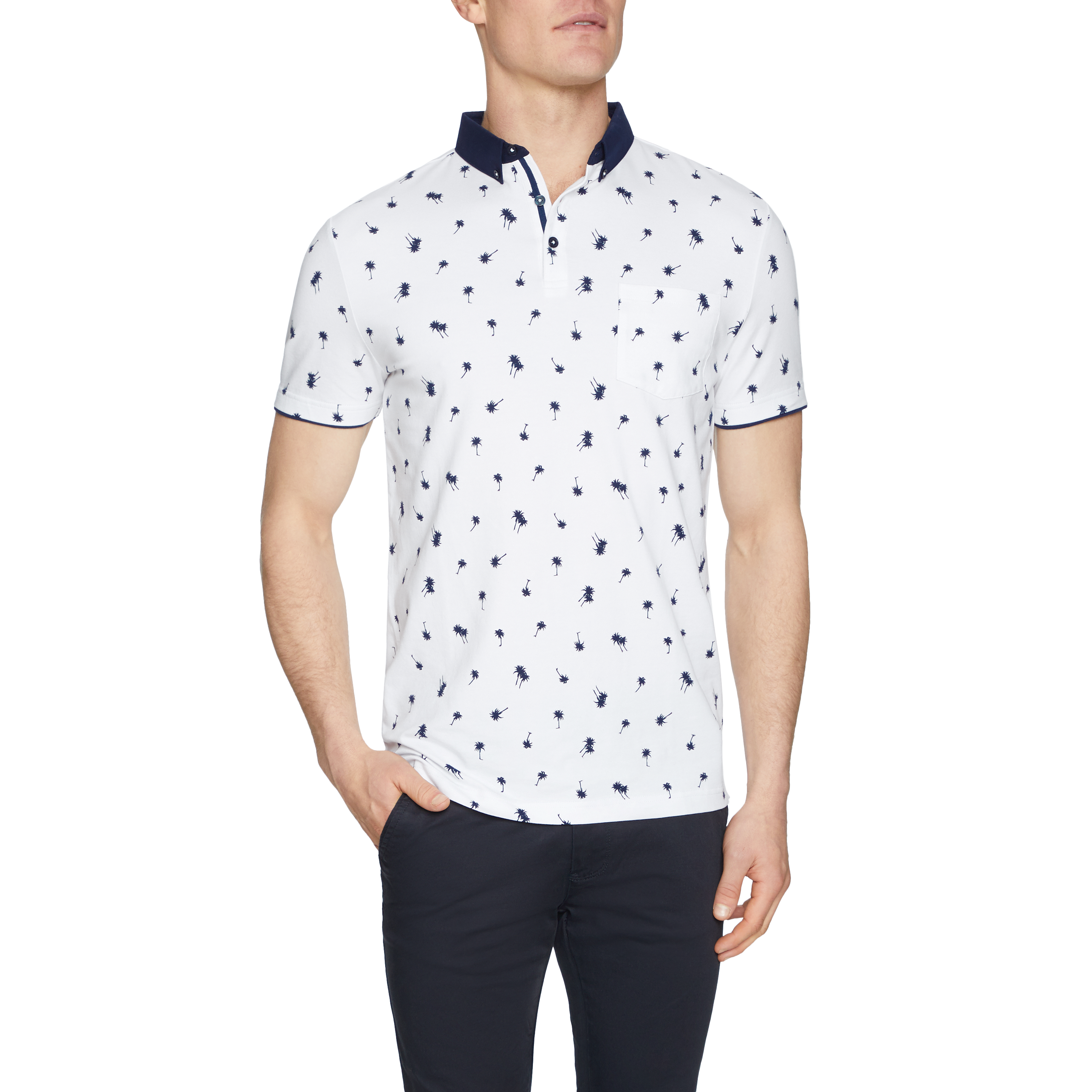 white printed polo t shirt