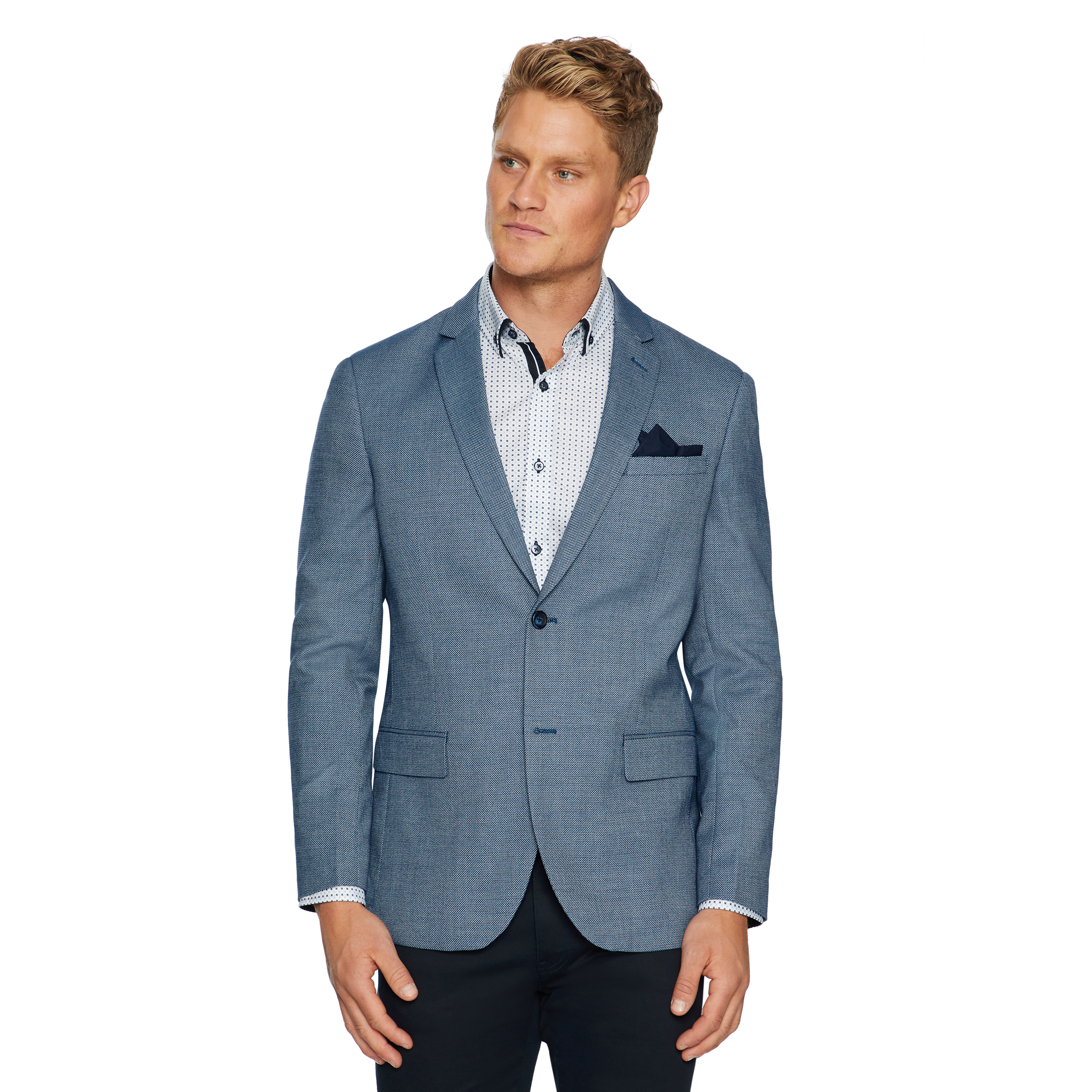 blue textured blazer
