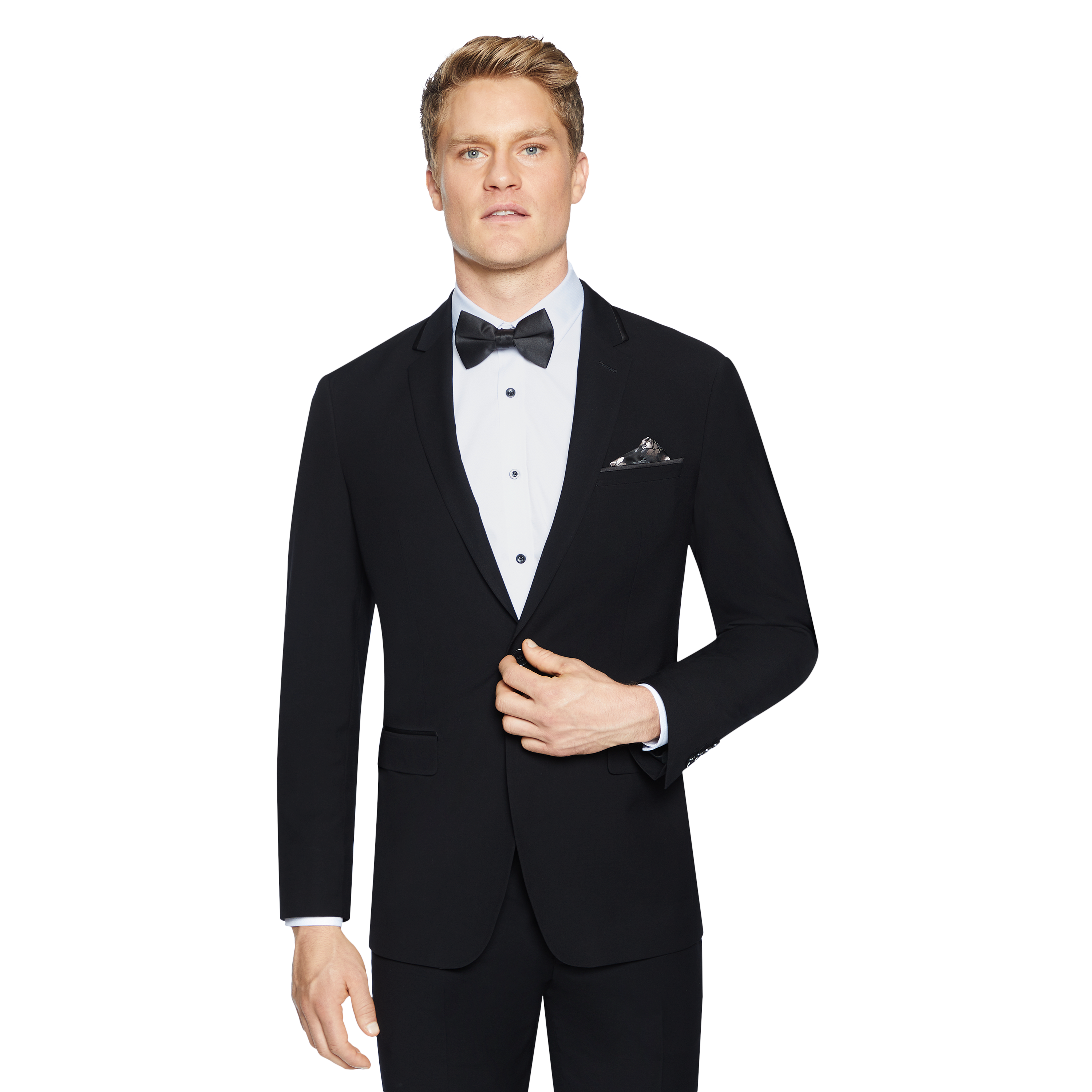 white suit jacket with black trim