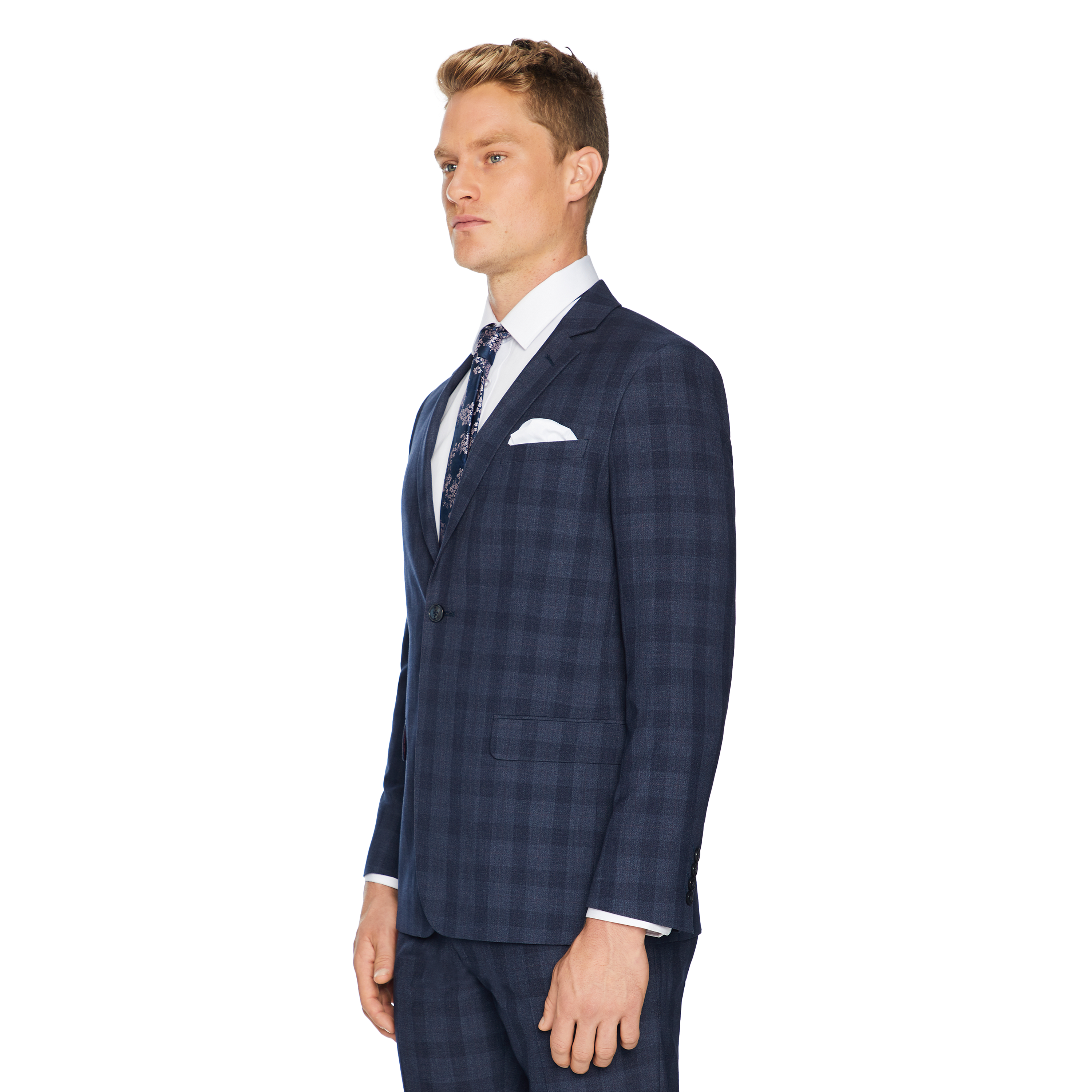 navy check suit jacket