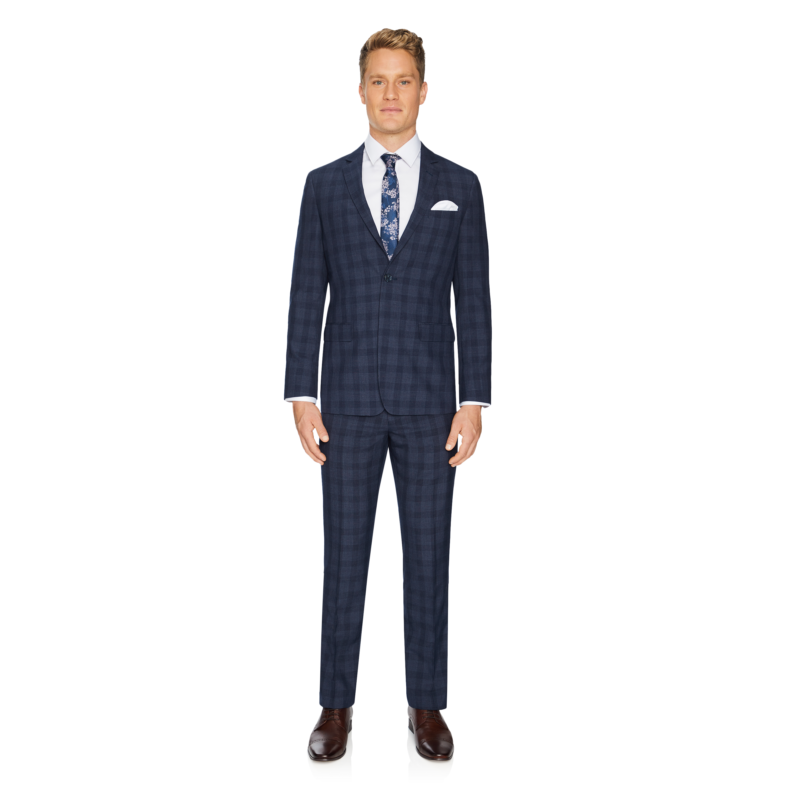 navy check suit jacket