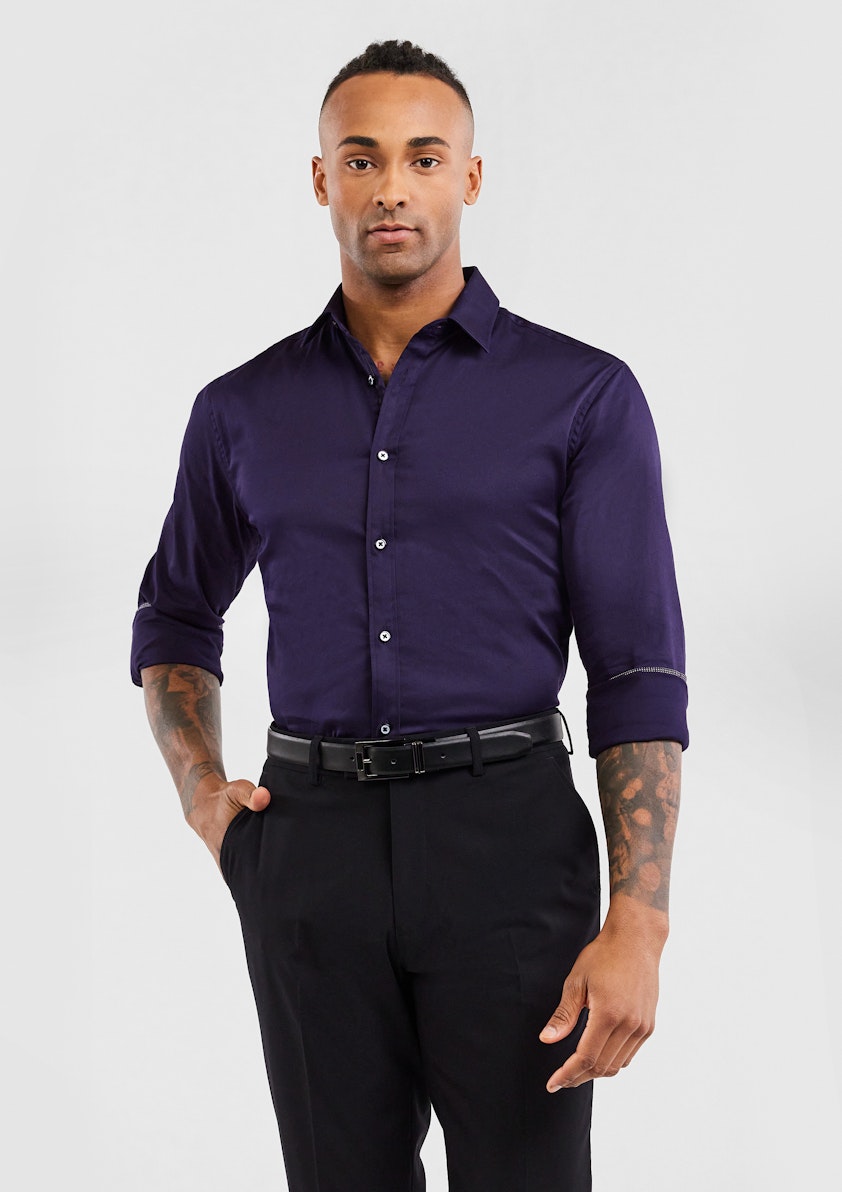 Dark Purple Gallagher Slim Stretch Shirt Men s Tops Tarocash AU