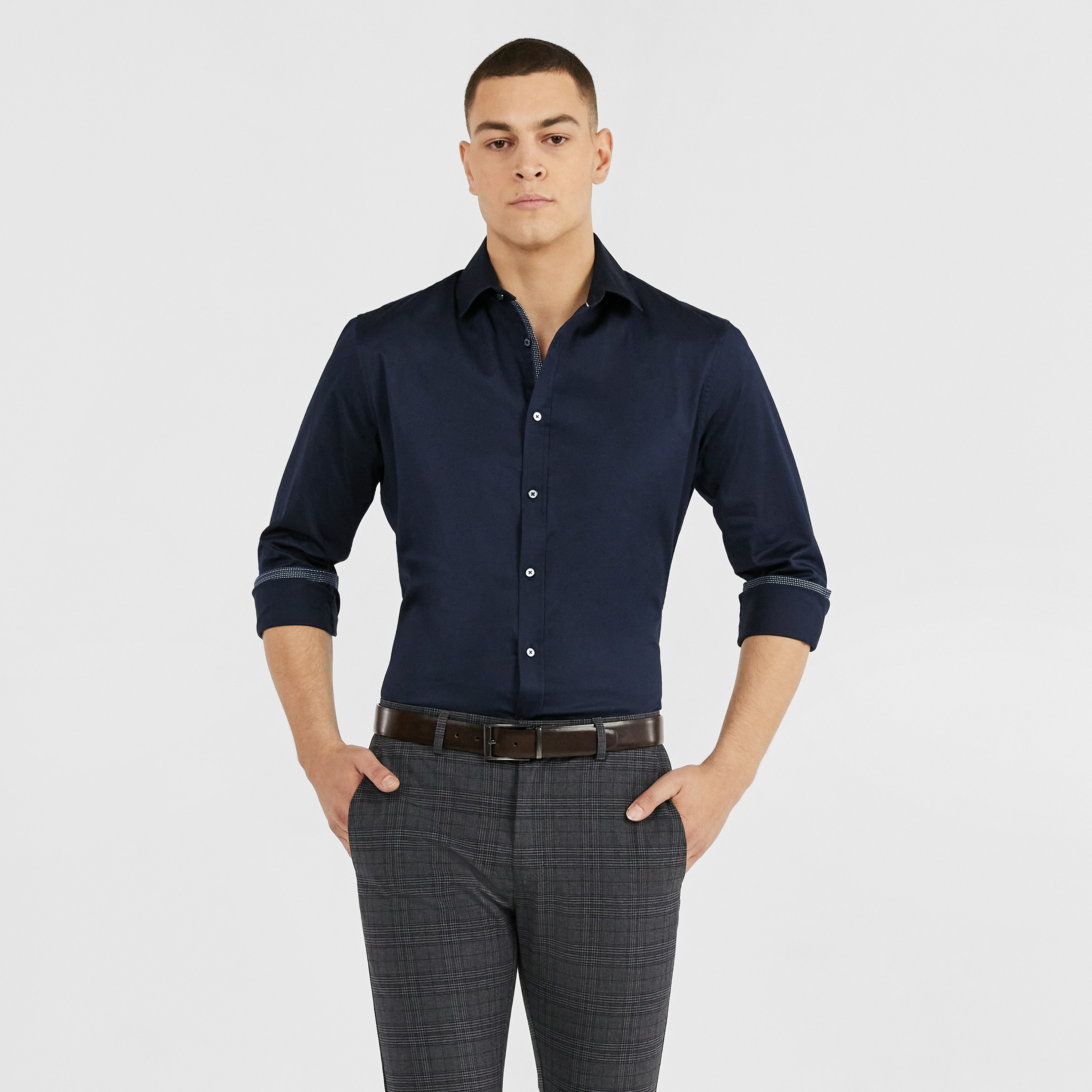 Navy Gallagher Slim Stretch Shirt, Men's Tops