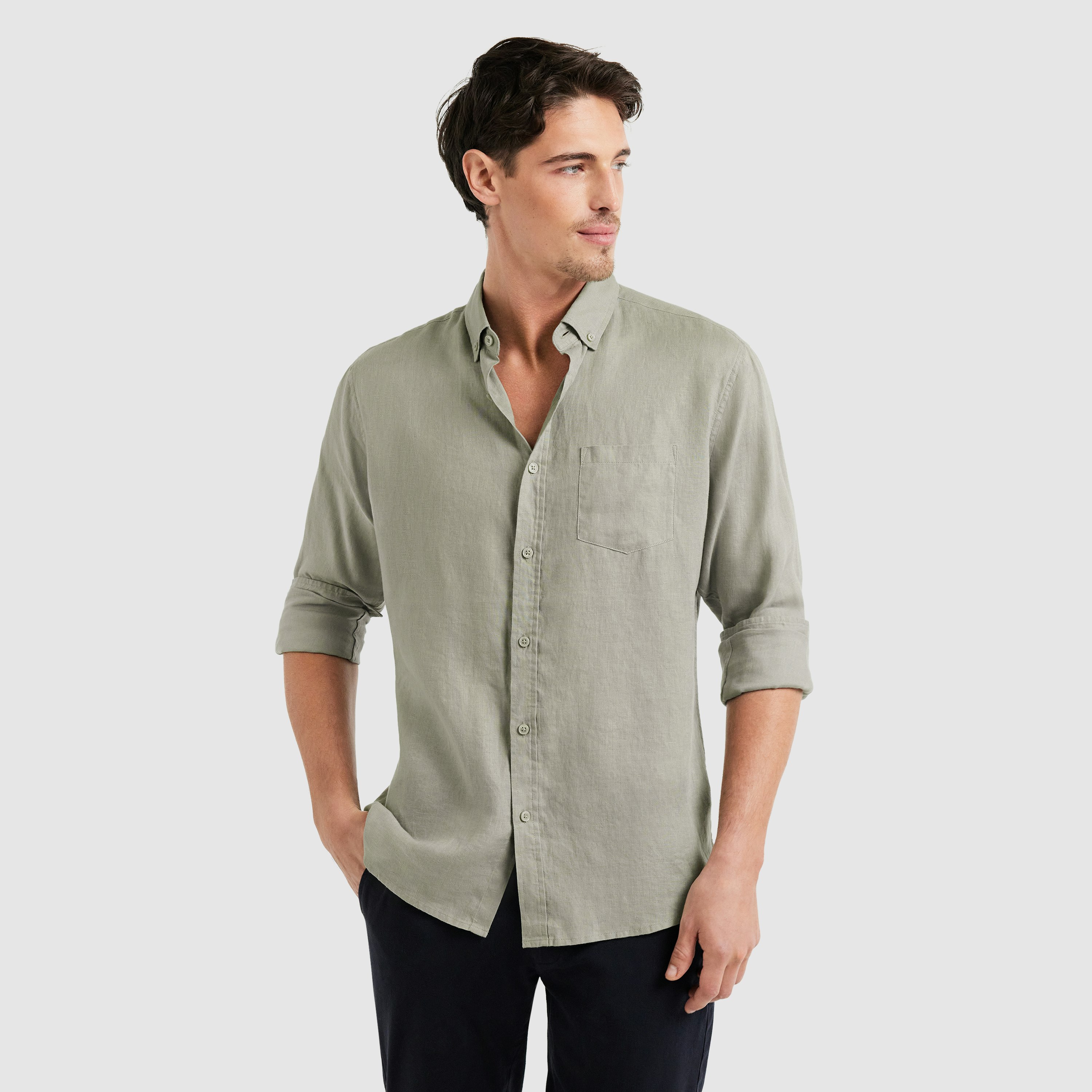 Light Khaki Billy Pure Linen Shirt | Men's Tops | Tarocash NZ