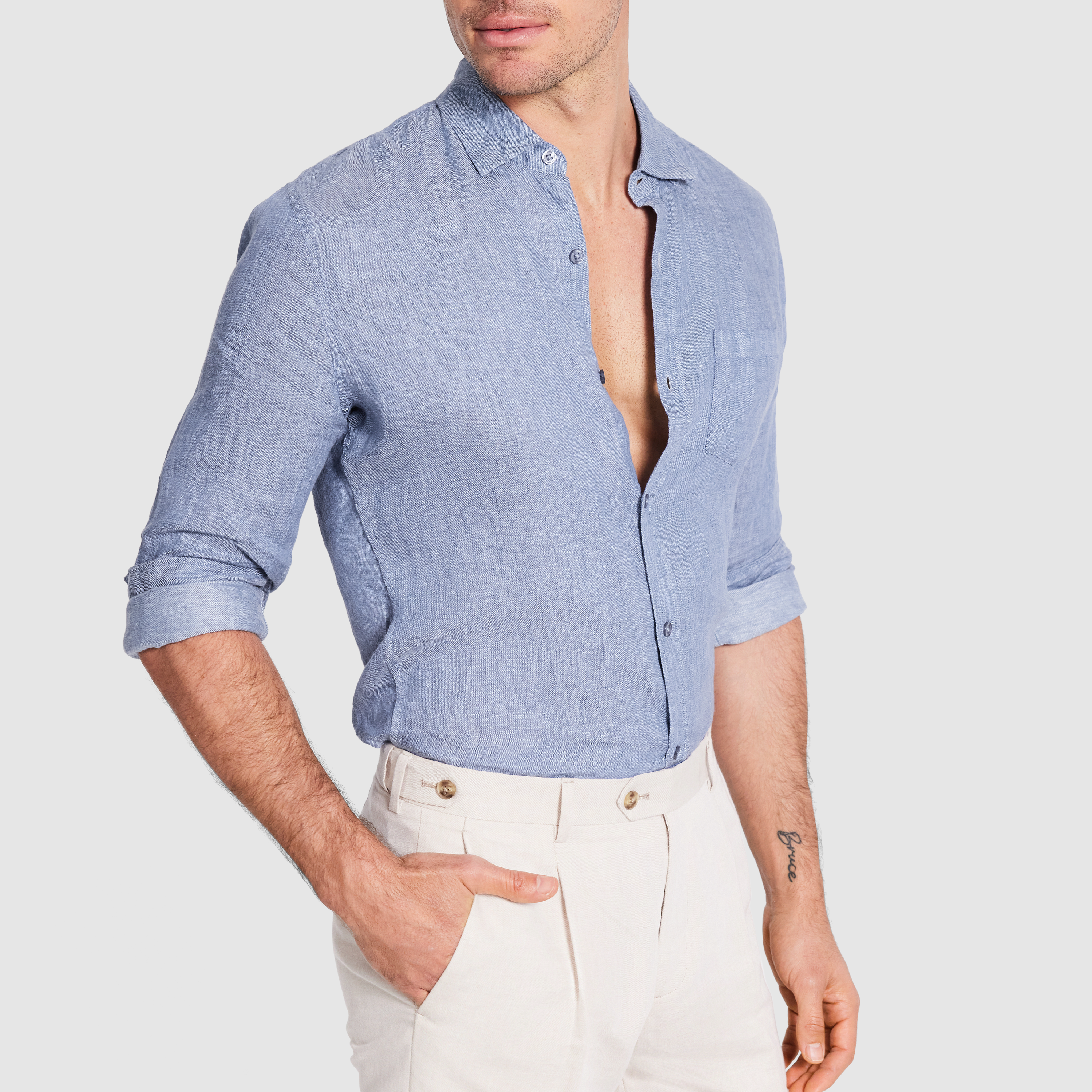 Mid Blue Billy Pure Linen Shirt