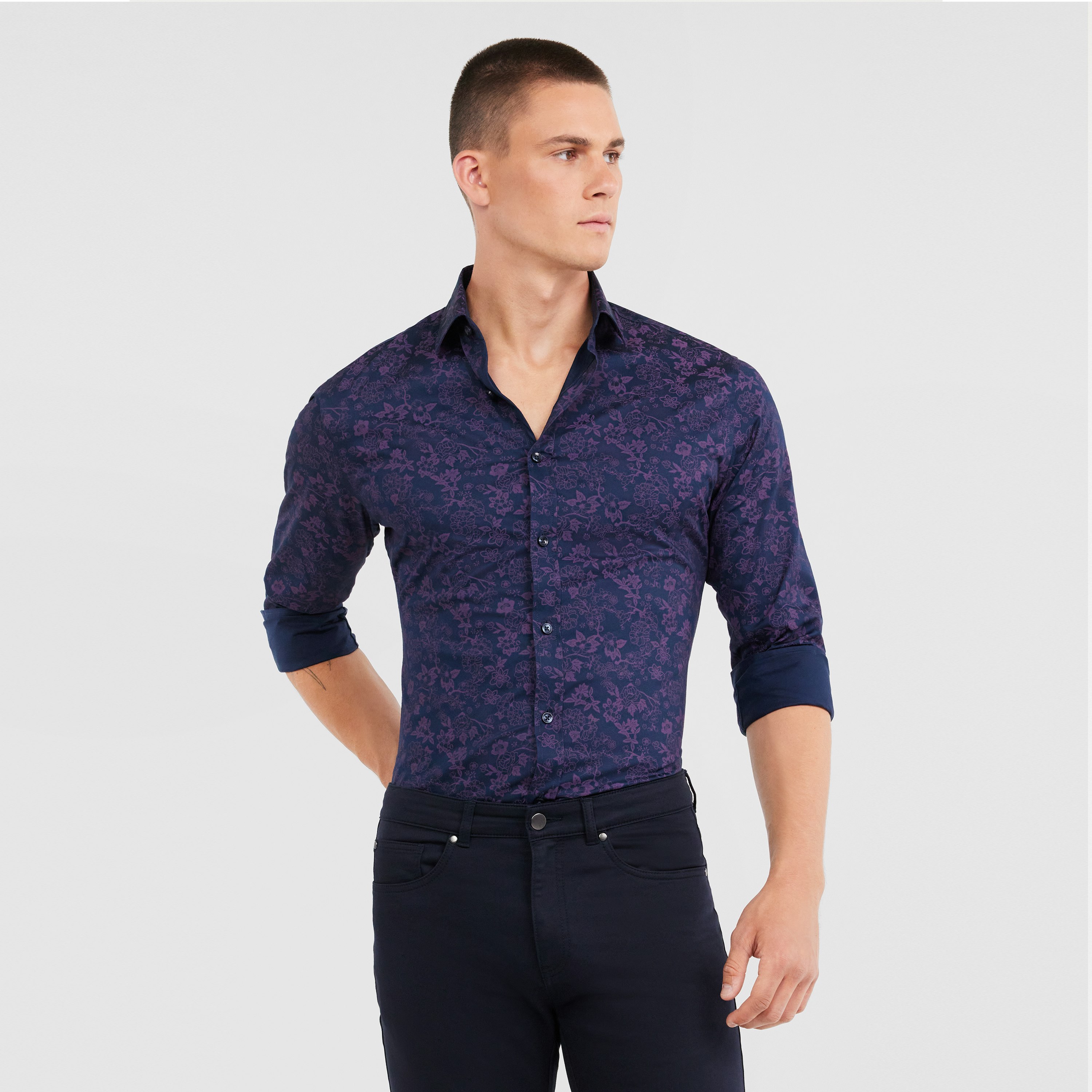 Midnight Tino Slim Stretch Floral Shirt | Men's Tops | Tarocash AU