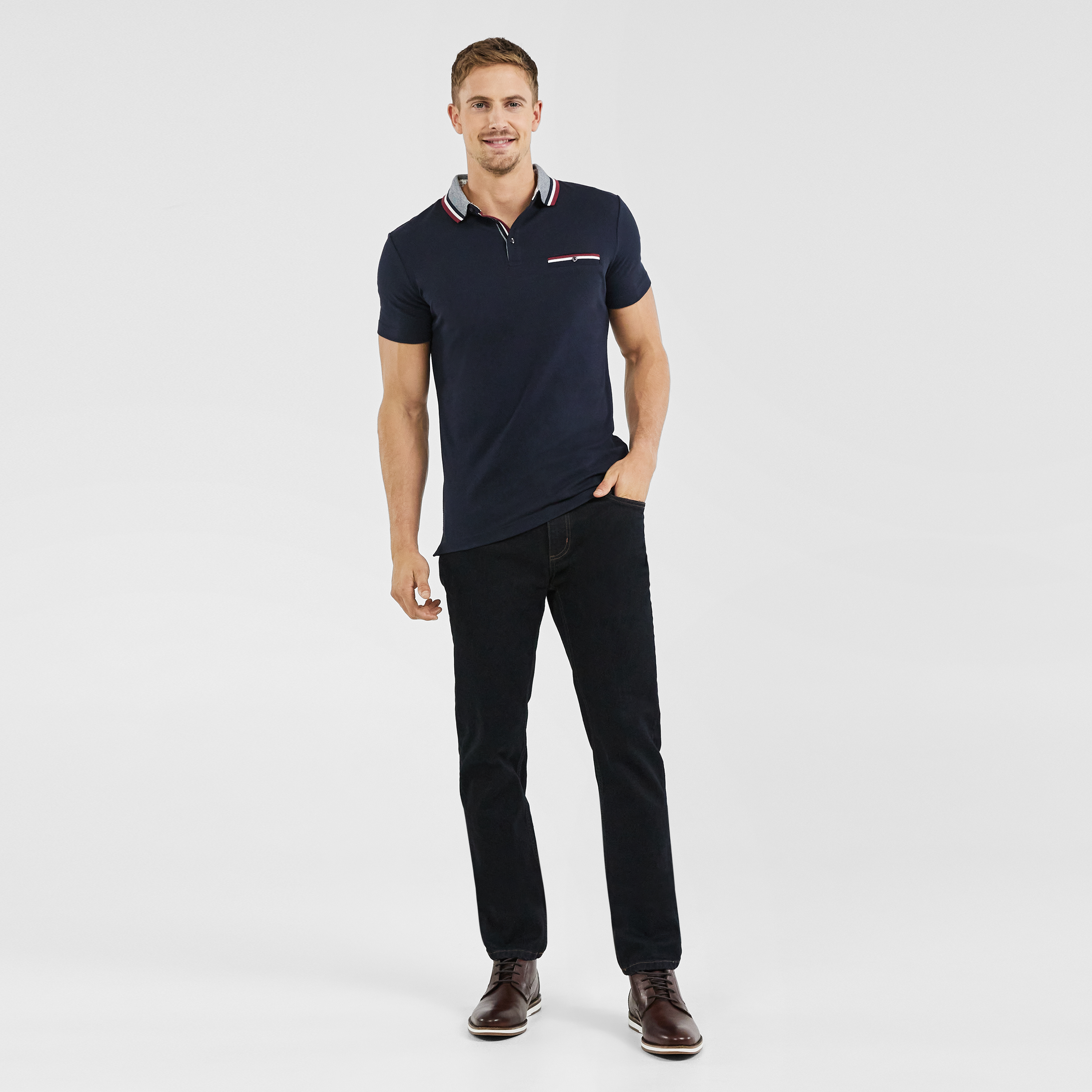 Navy Roman Stretch Muscle Polo | Men's 