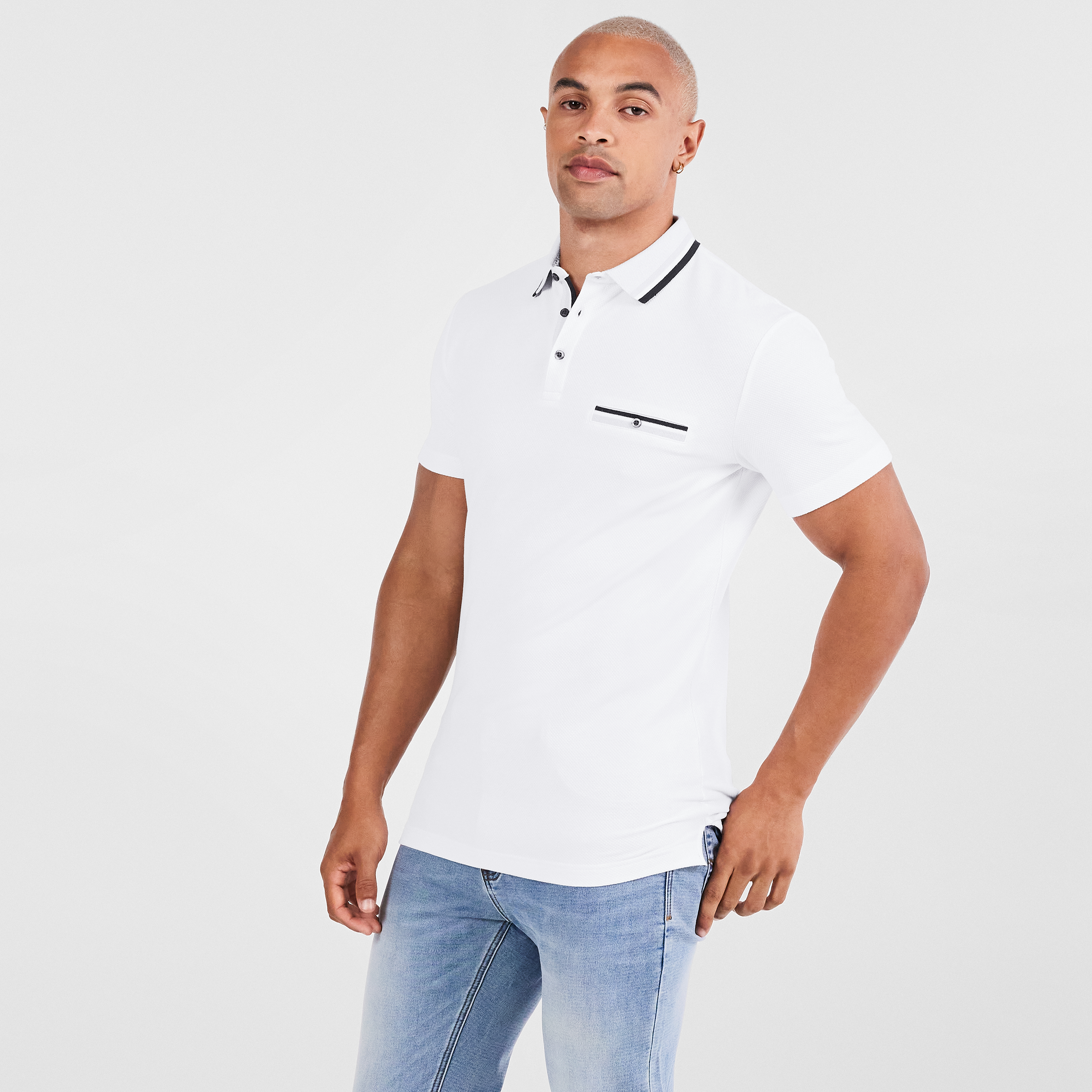 White Roman Stretch Muscle Polo | Men's 