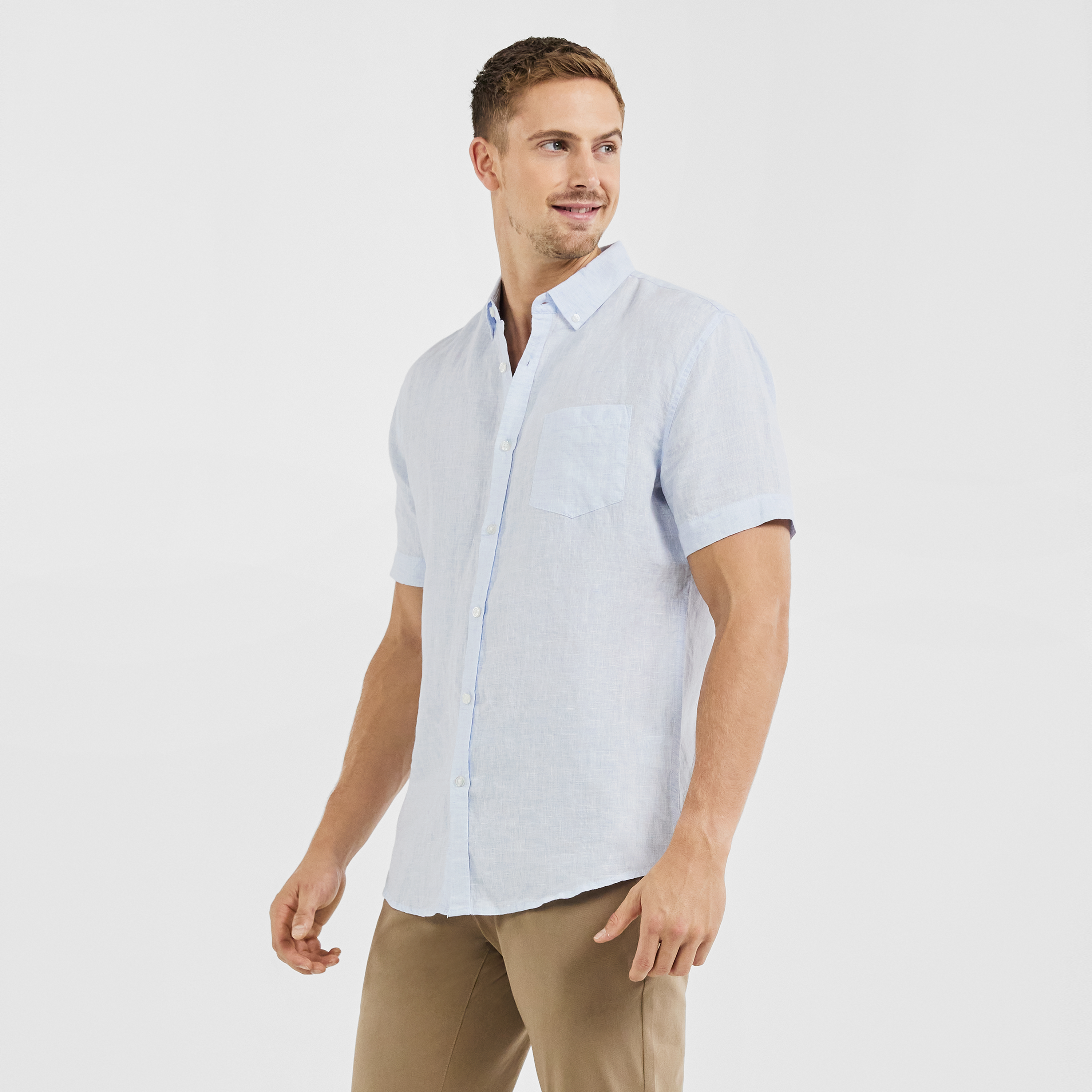 Ice Blue Robbie Pure Linen Shirt | Men 