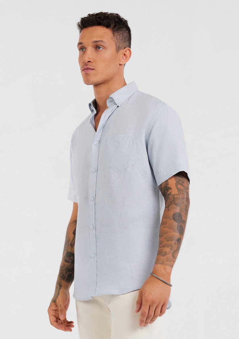 Light Blue Robbie Pure Linen Shirt | Men's Tops | Tarocash AU