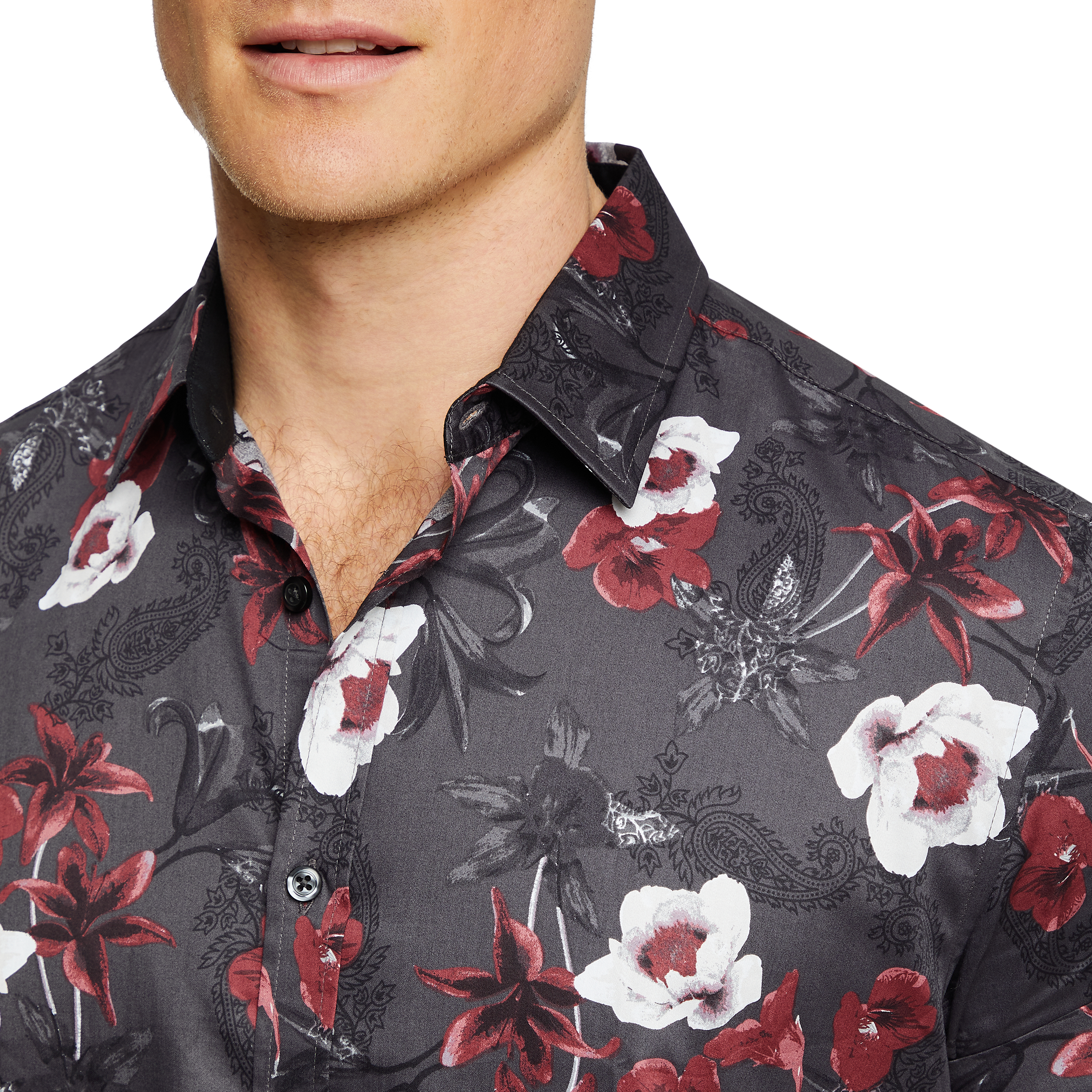 Charcoal Alpha Floral Print Shirt | Men 