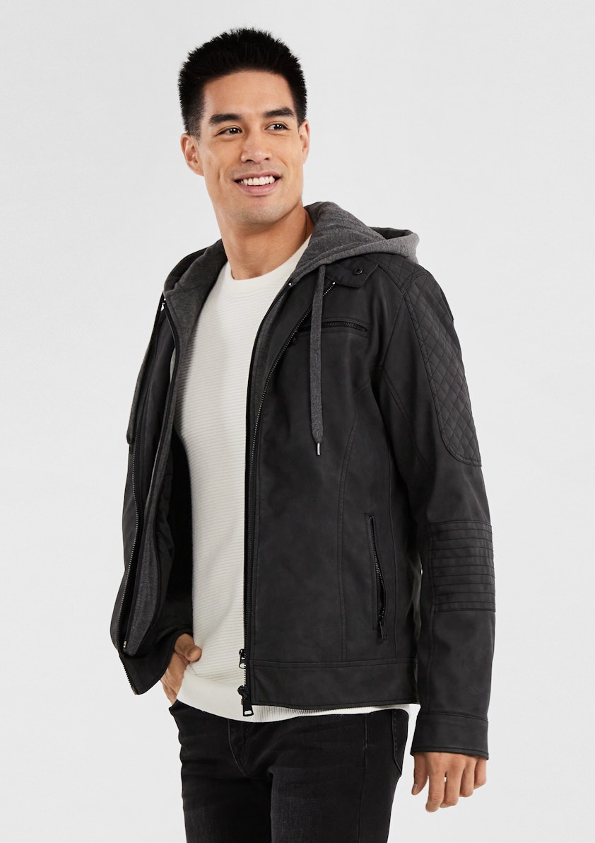 Charcoal Quinton Hooded Biker
