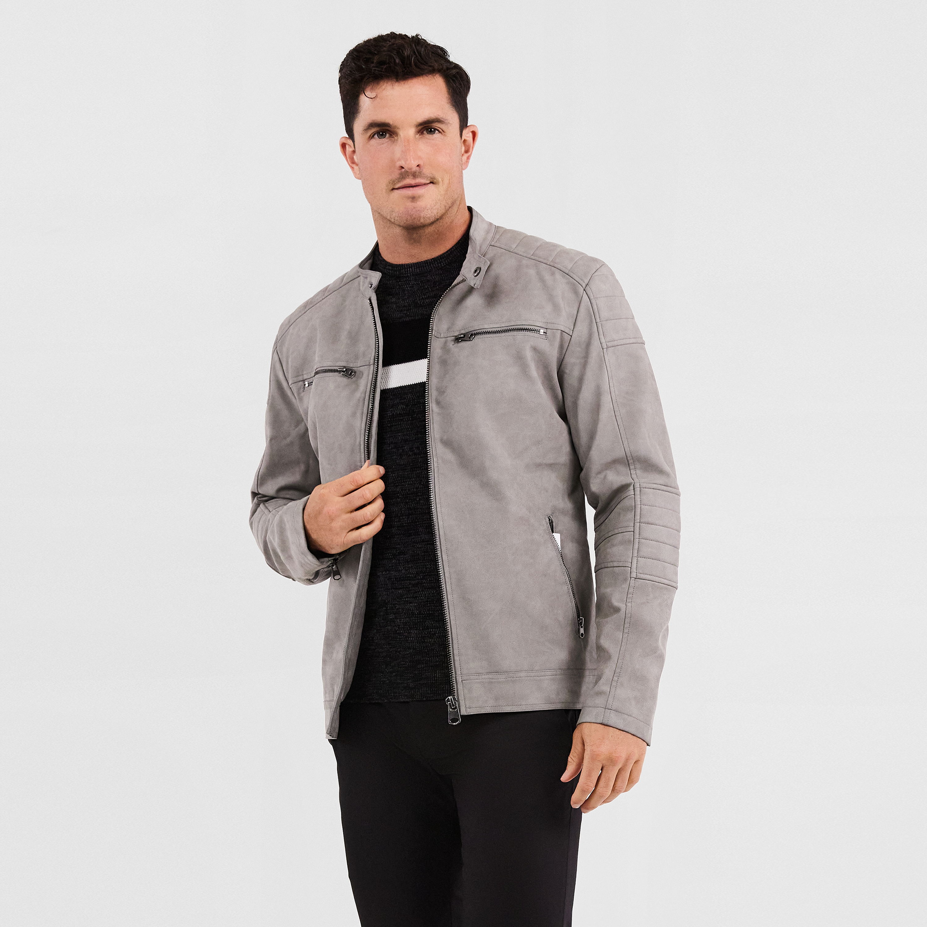 Silver Banco Biker Jacket | Men's Tops 