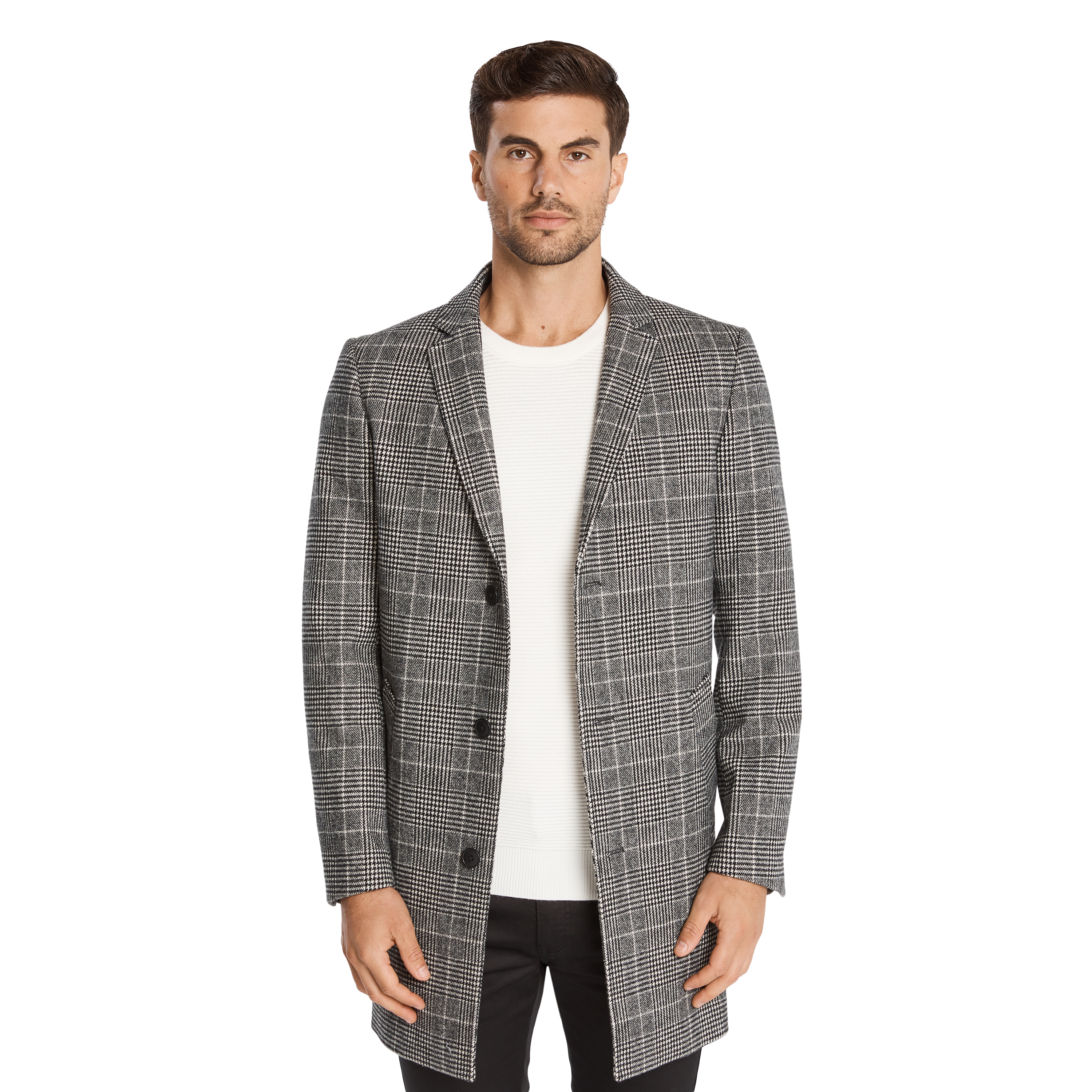 checked wool overcoat