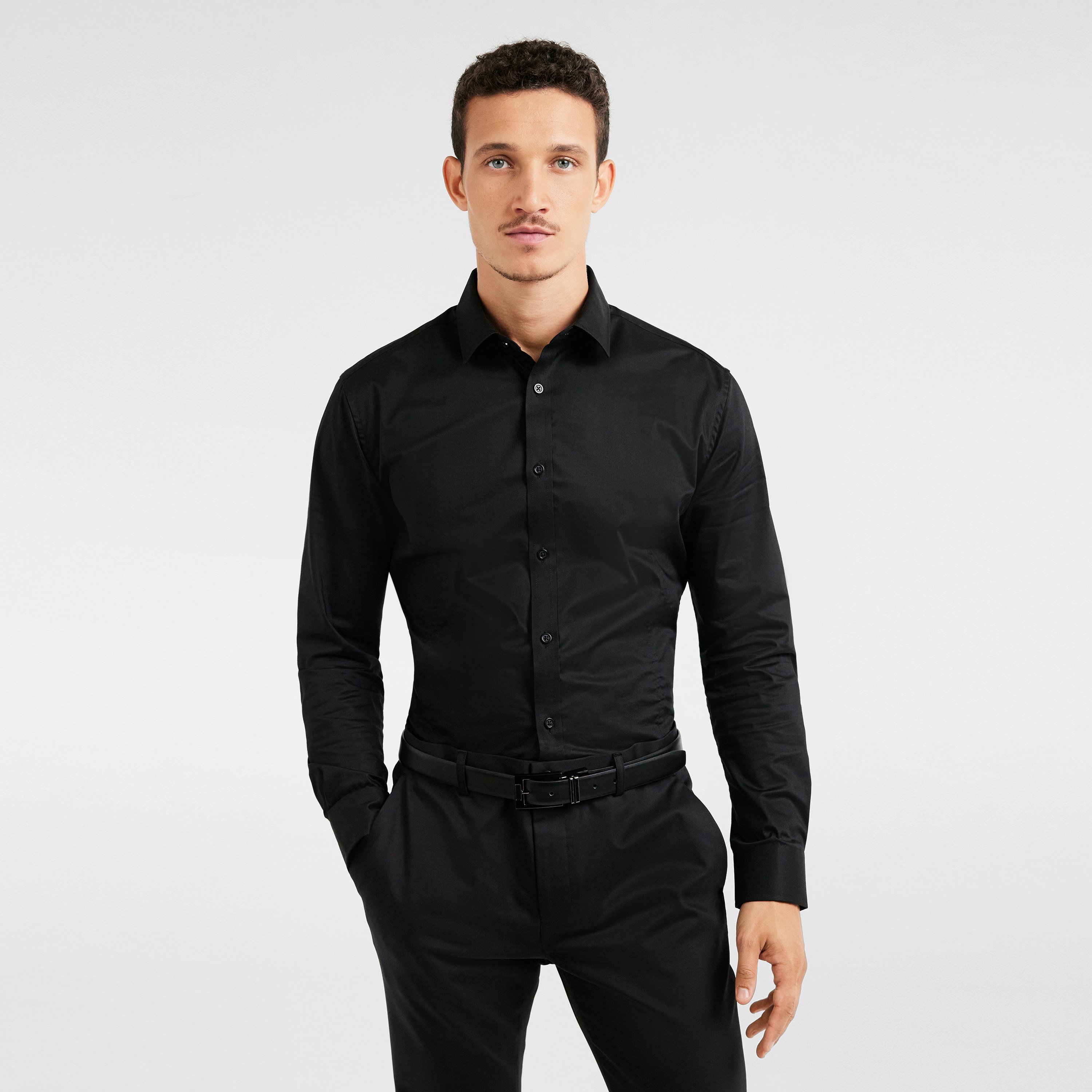 Black Maxly Slim Stretch Dress Shirt | Men's Tops | Tarocash AU