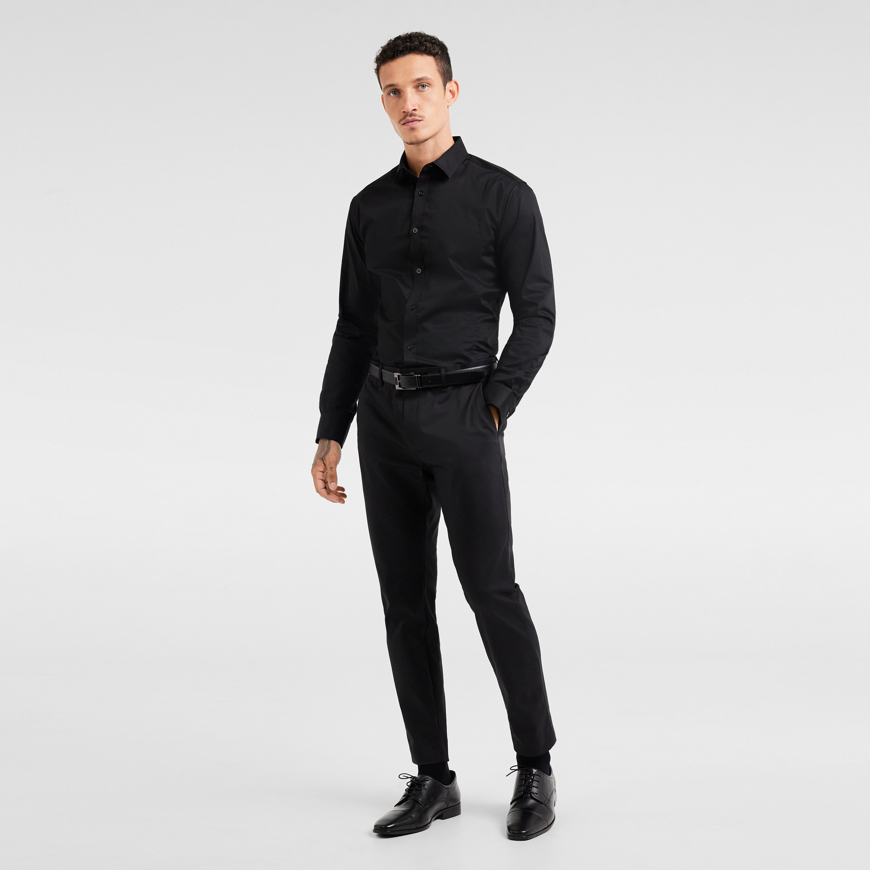 all black dress shirt and pants