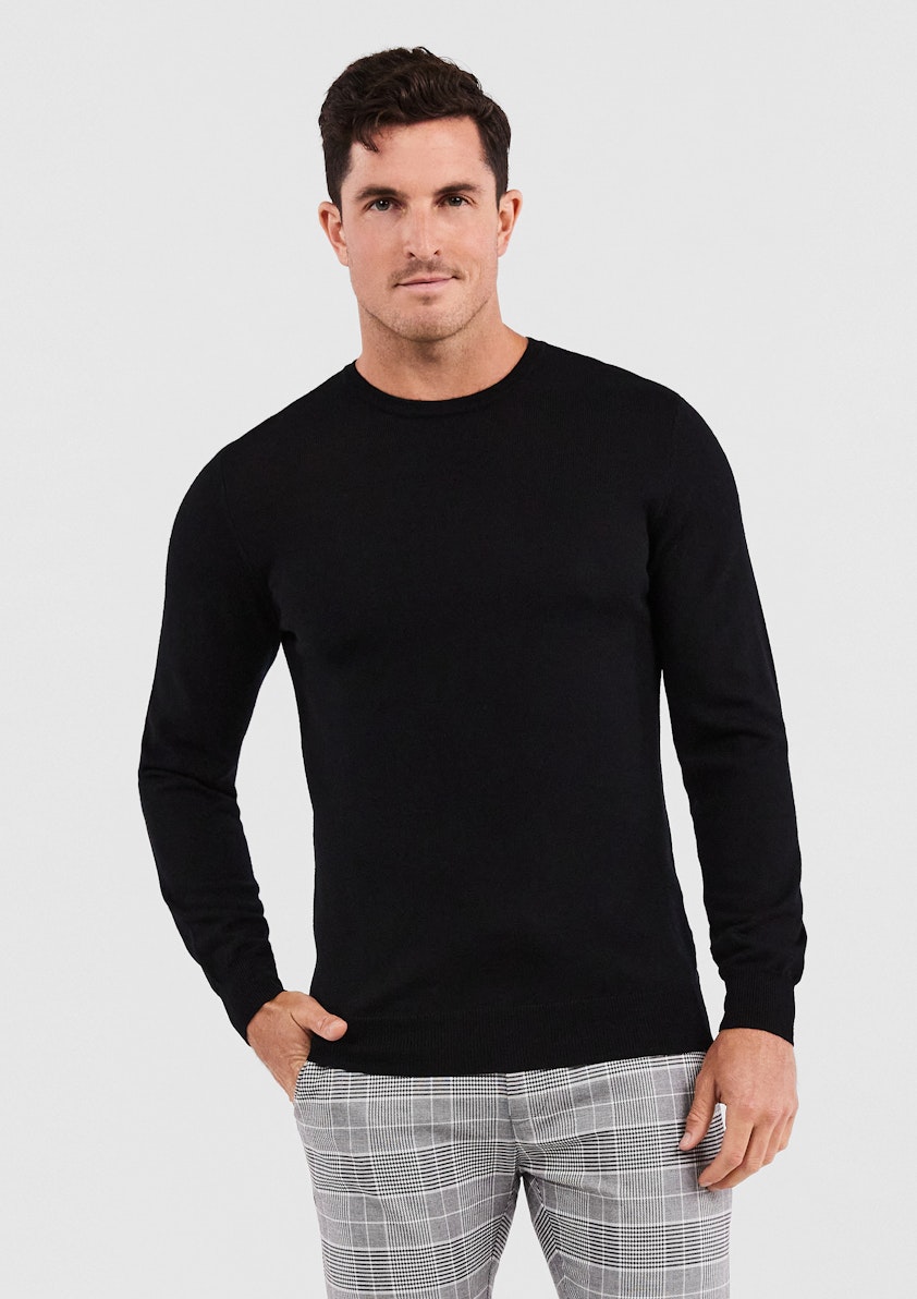 Black Long Sleeve Polo Shirt in Pure Australian Merino Wool