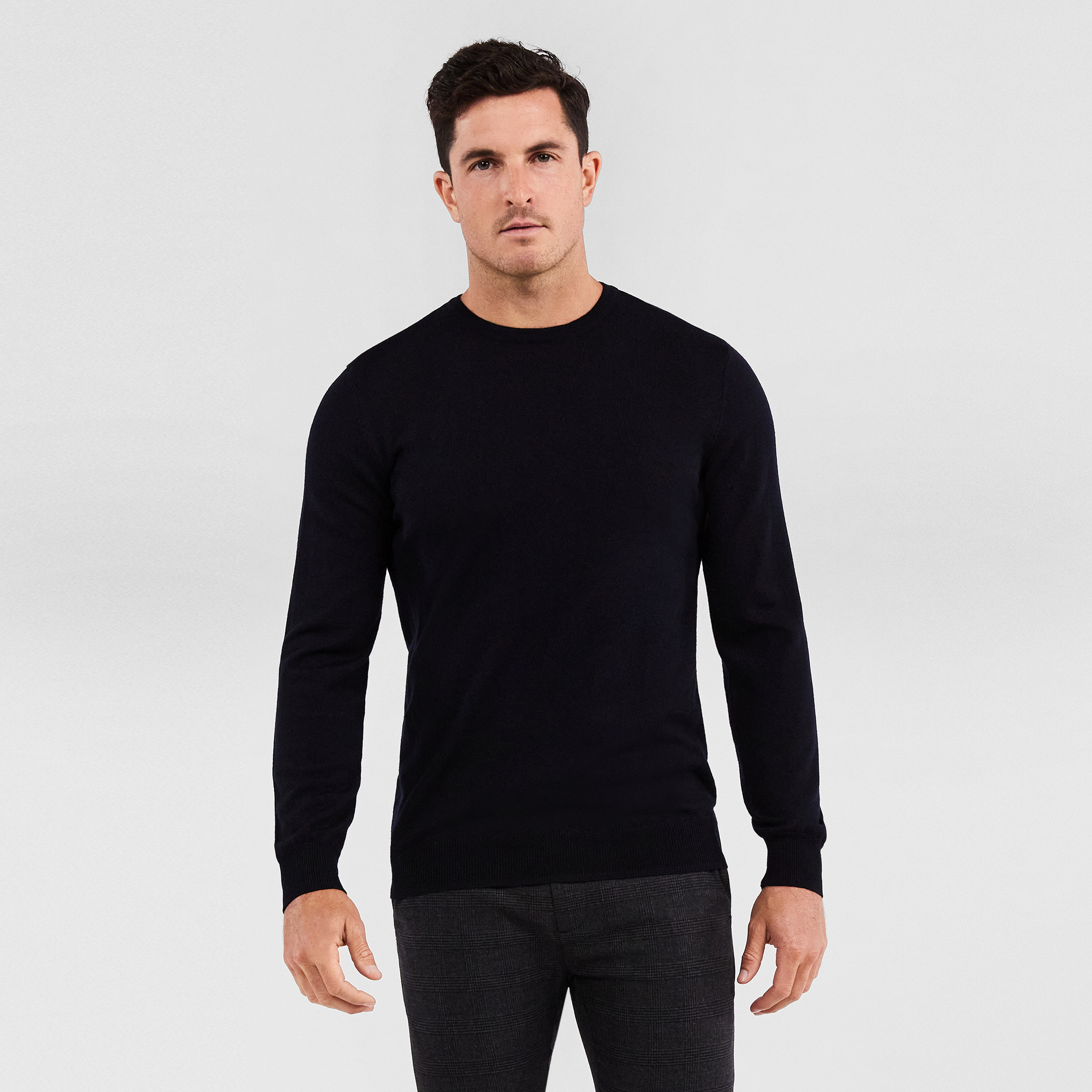 Black Merino Wool Crew Neck Knit | Men 