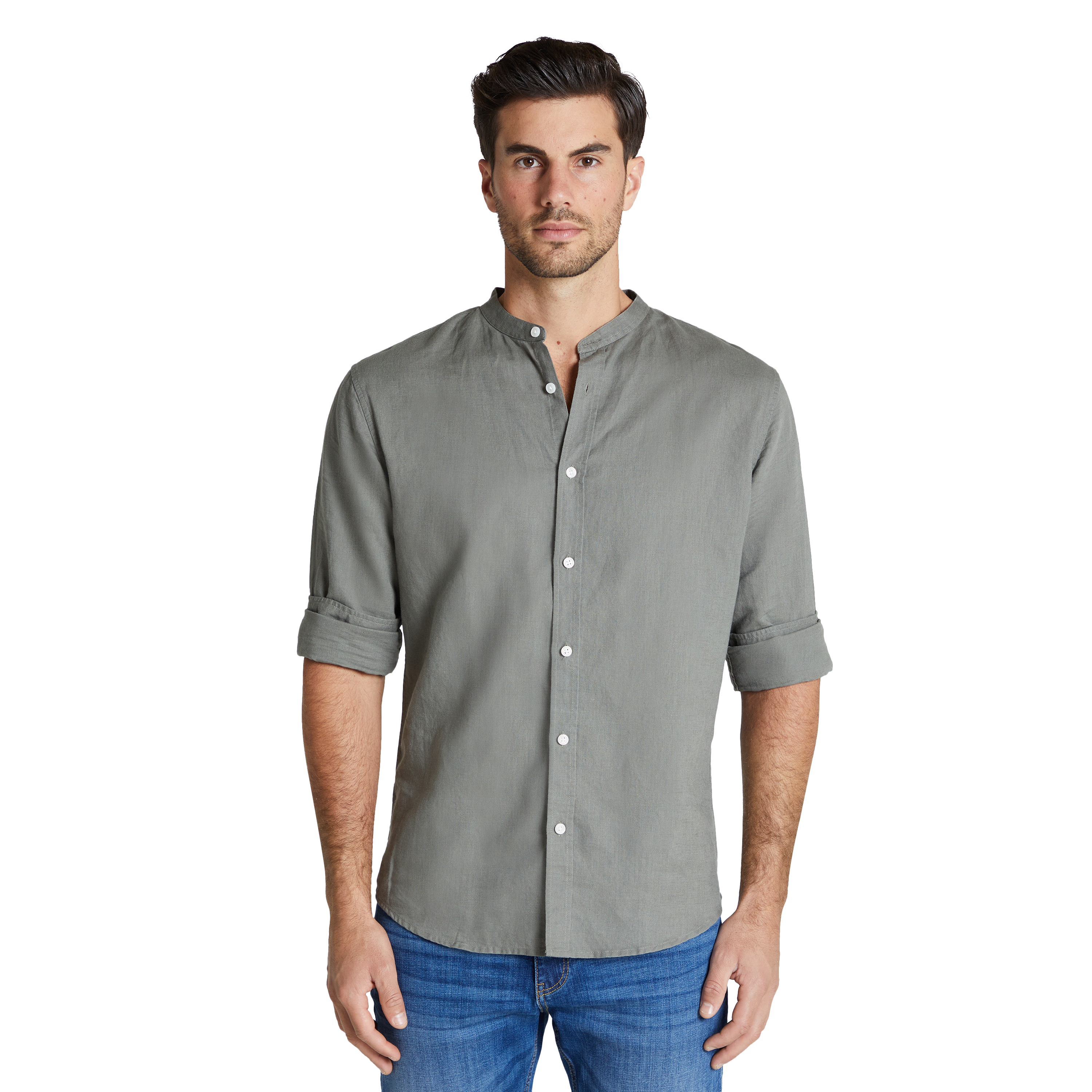 Khaki Sandler Linen Long Sleeve Shirt 