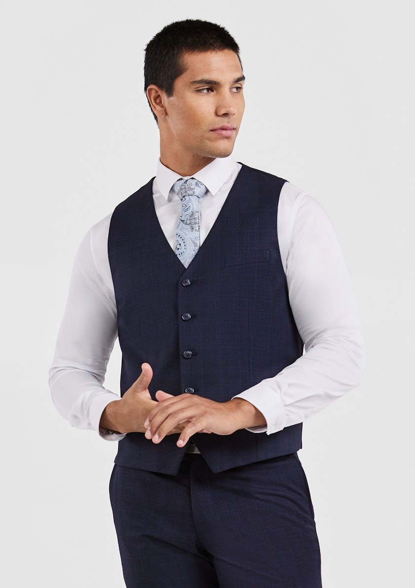 Navy Idaho Check Three Piece Suit