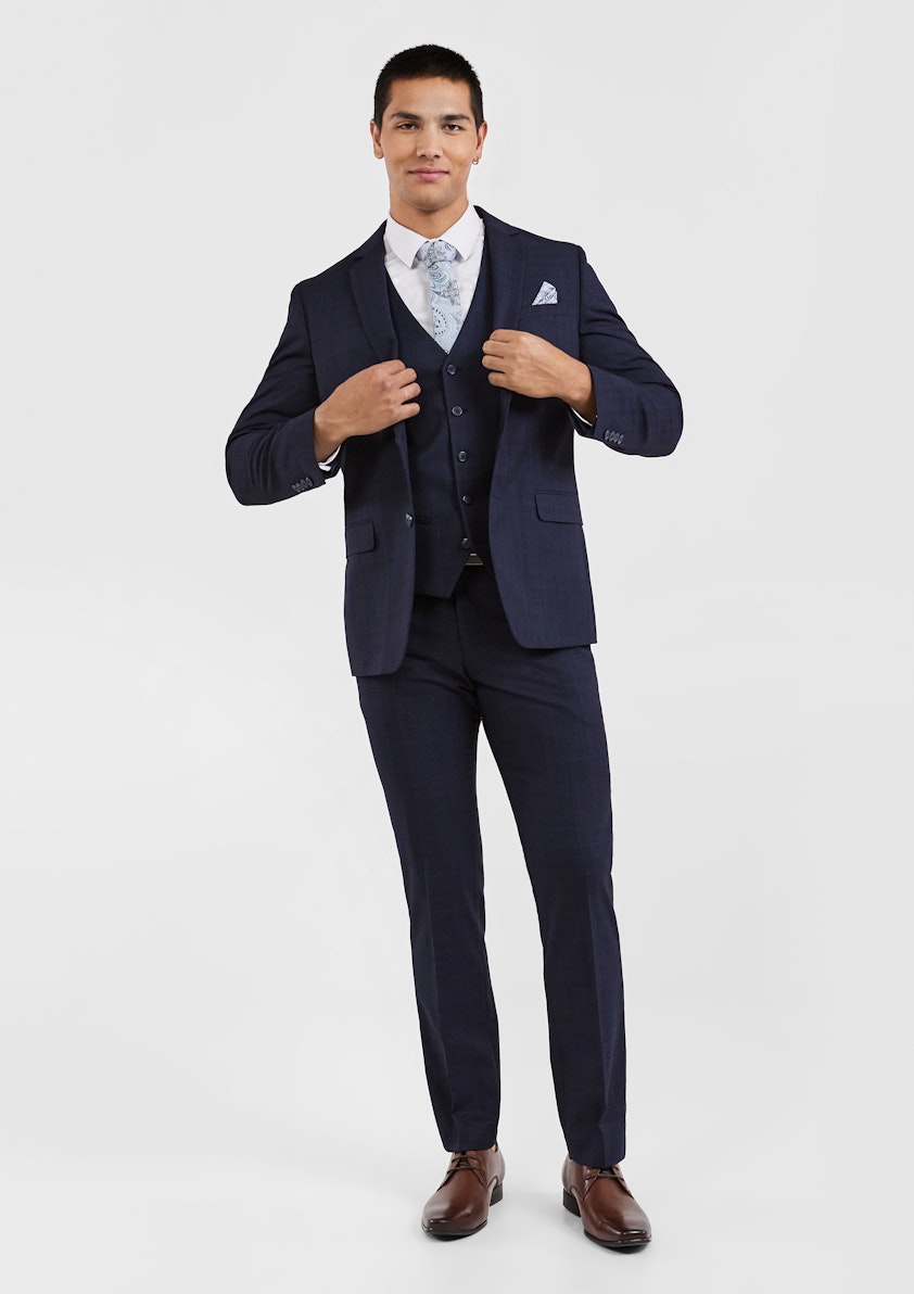 Navy Idaho Check Three Piece Suit