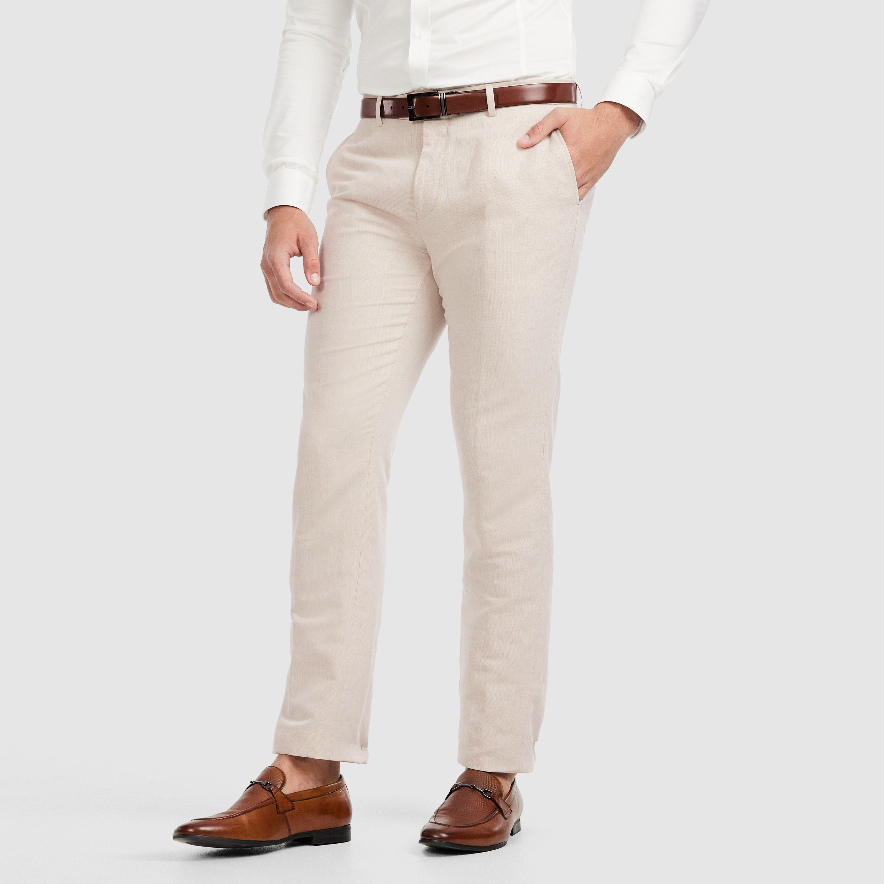 Moss Slim Fit Blue Linen Trousers for Men | Lyst