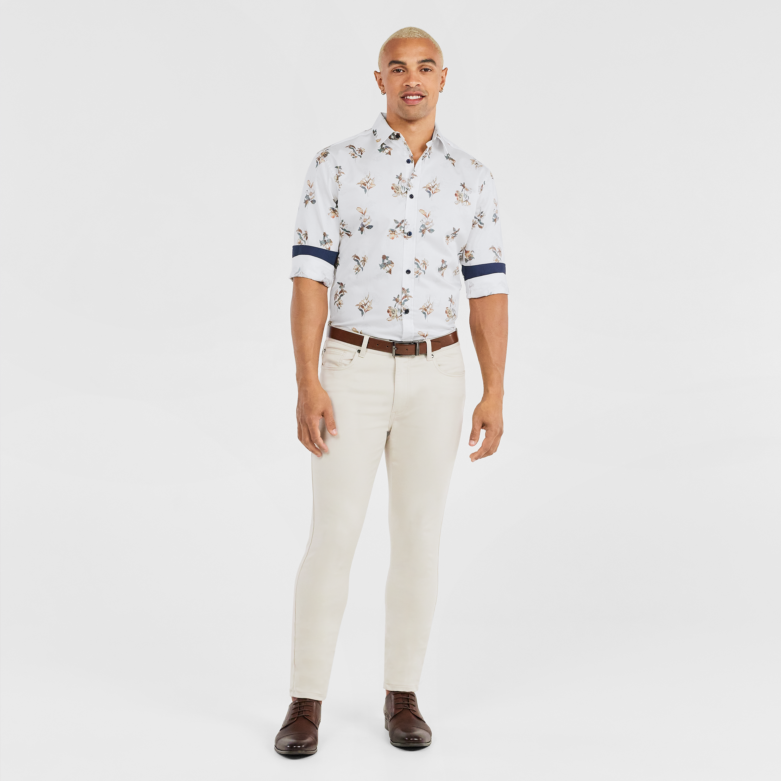 White Hartman Slim Floral Shirt | Men's 