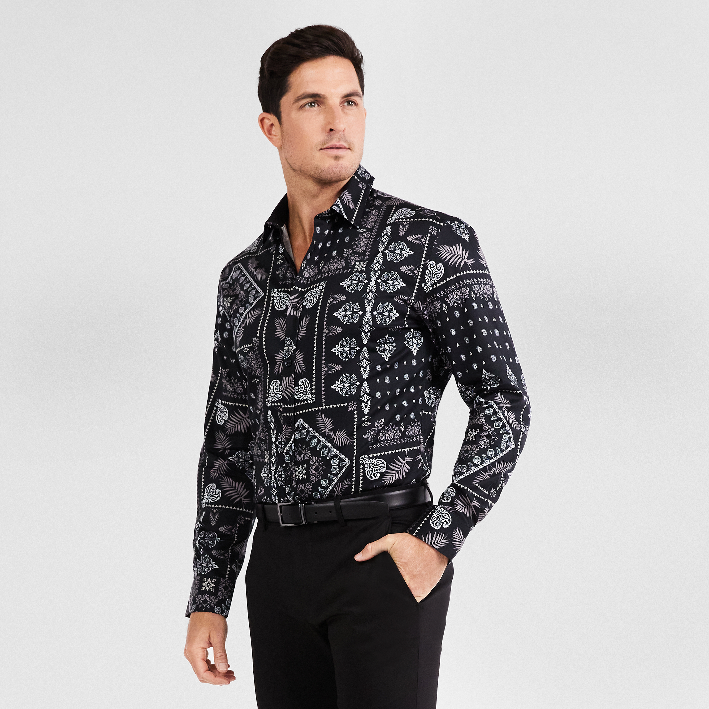 Black Mez Slim Stretch Shirt | Men's 