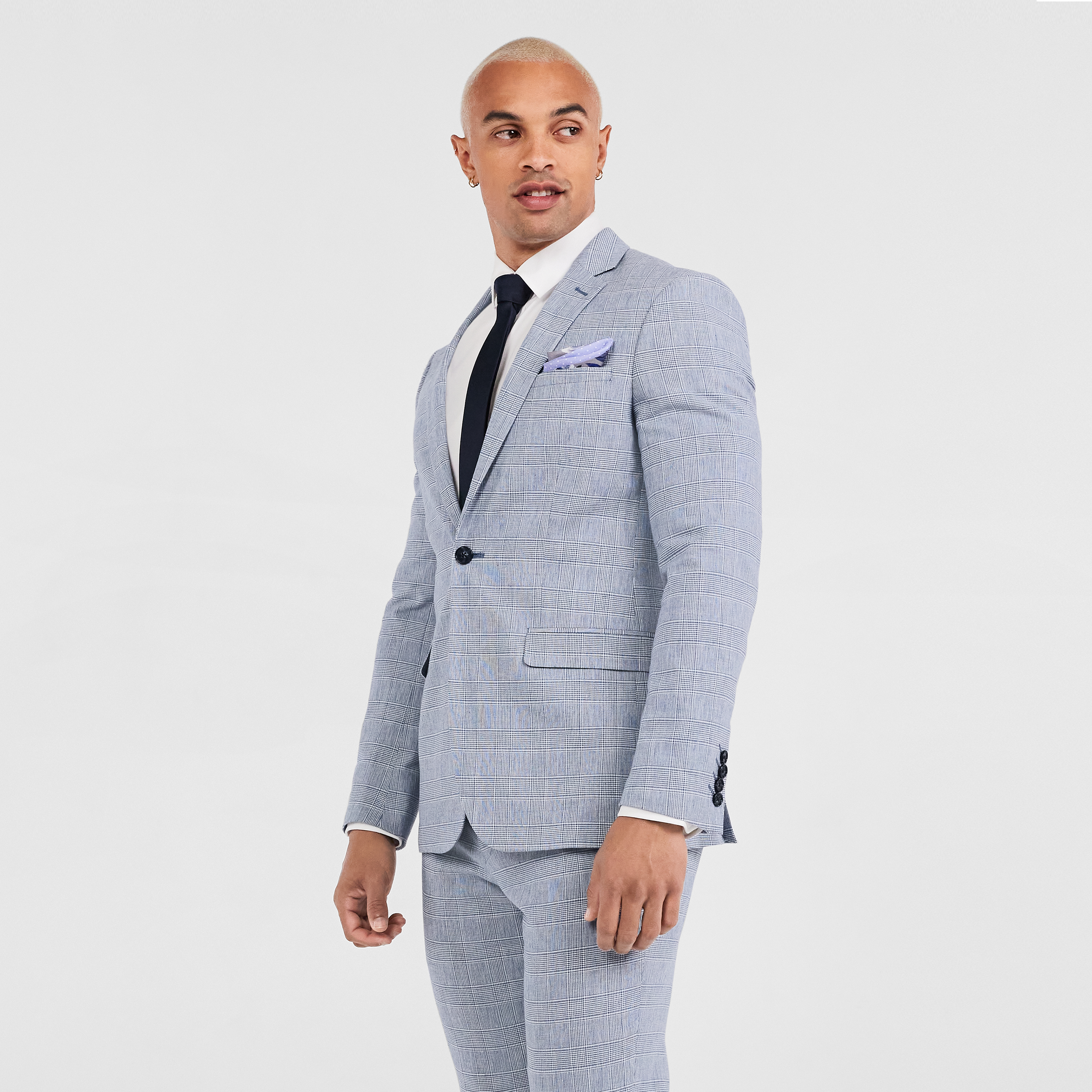 blue checkered suit jacket