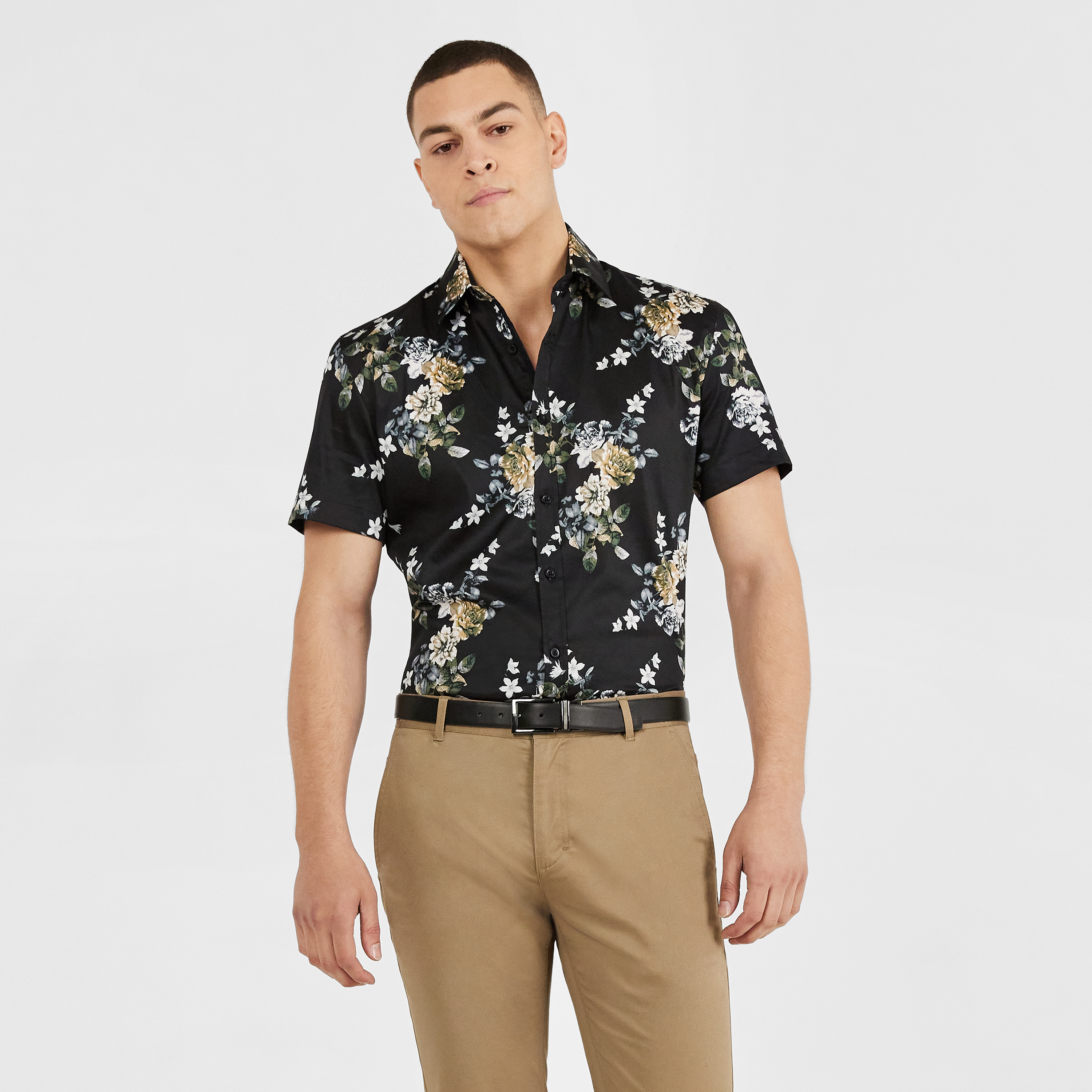 Black Vada Floral Stretch Print Shirt 