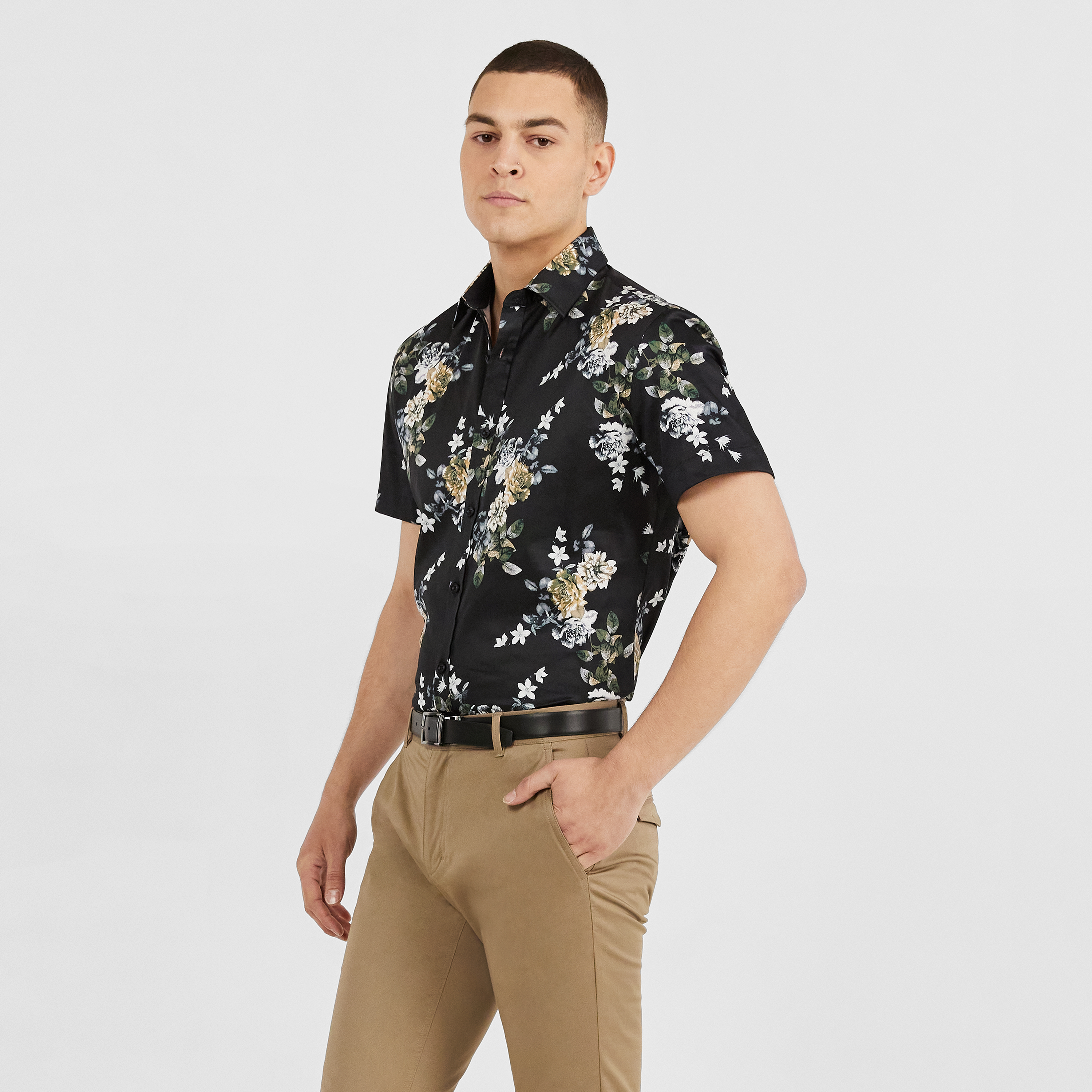 Black Vada Floral Stretch Print Shirt 