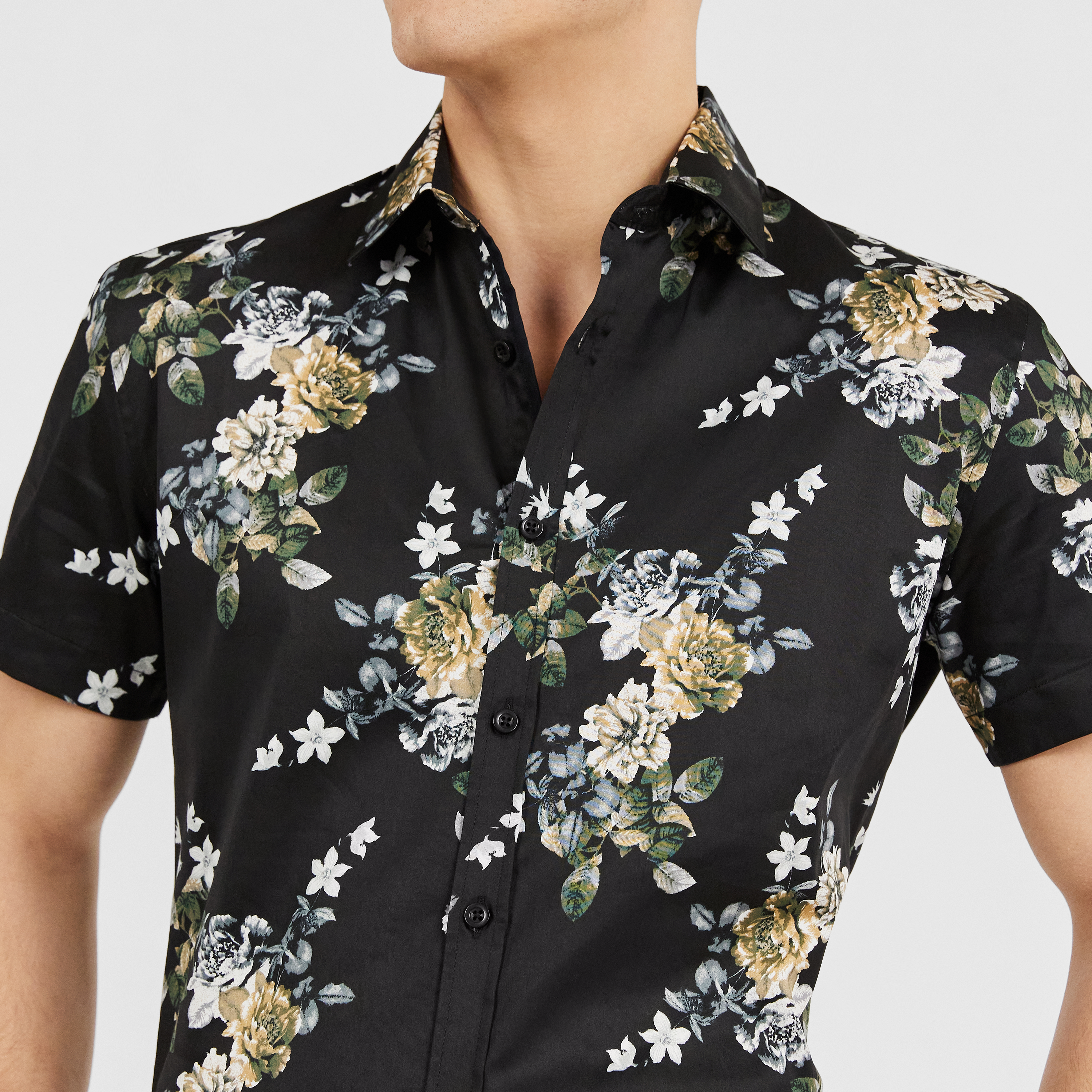 Black Vada Floral Stretch Print Shirt 