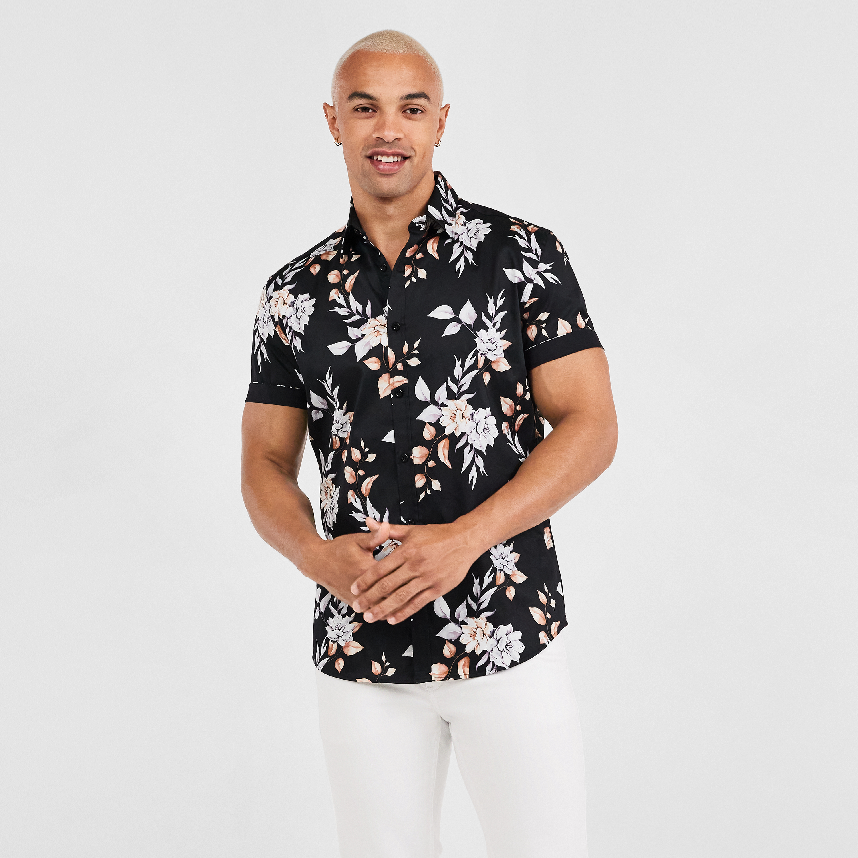 Black Santos Stretch Floral Shirt | Men 