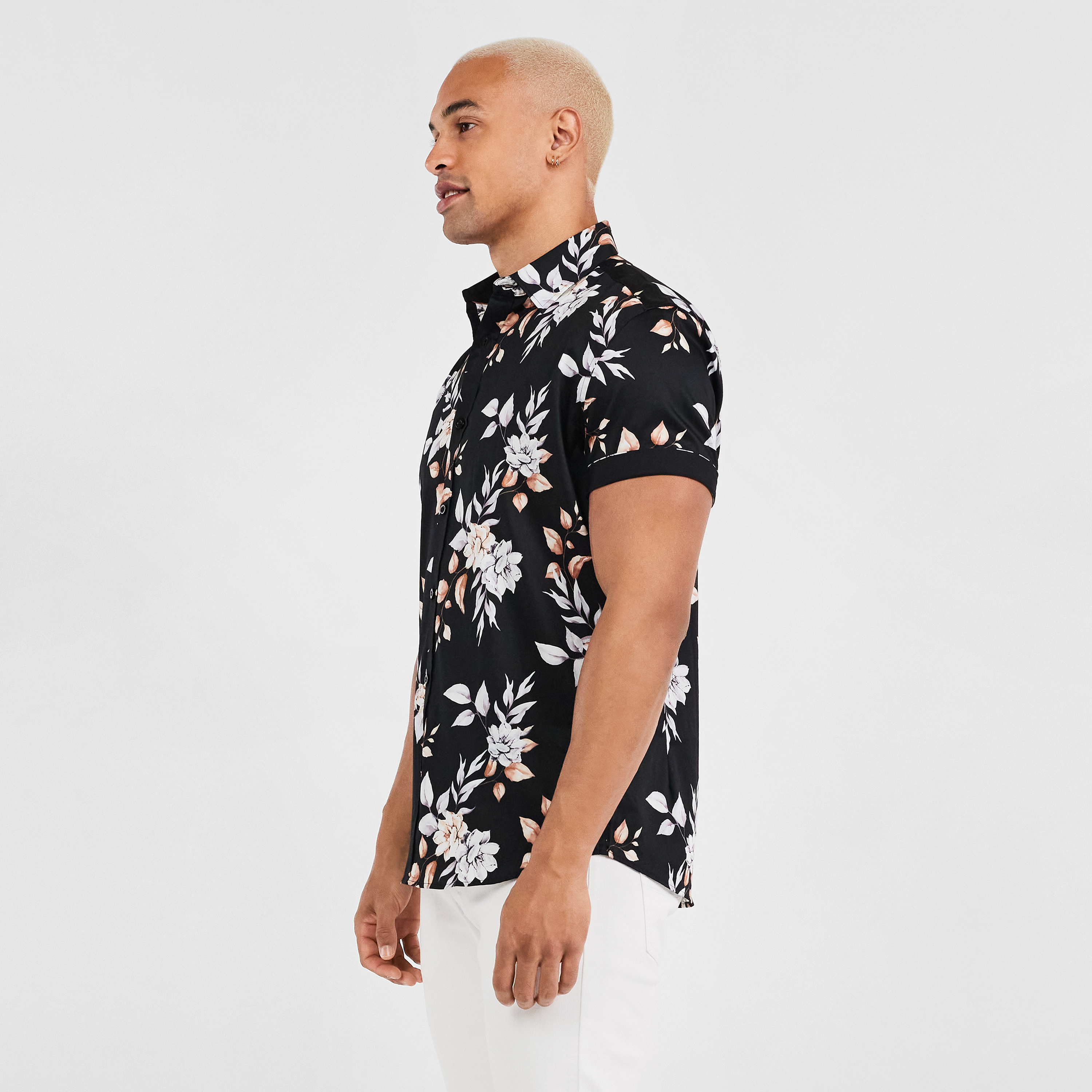 Black Santos Stretch Floral Shirt | Men 