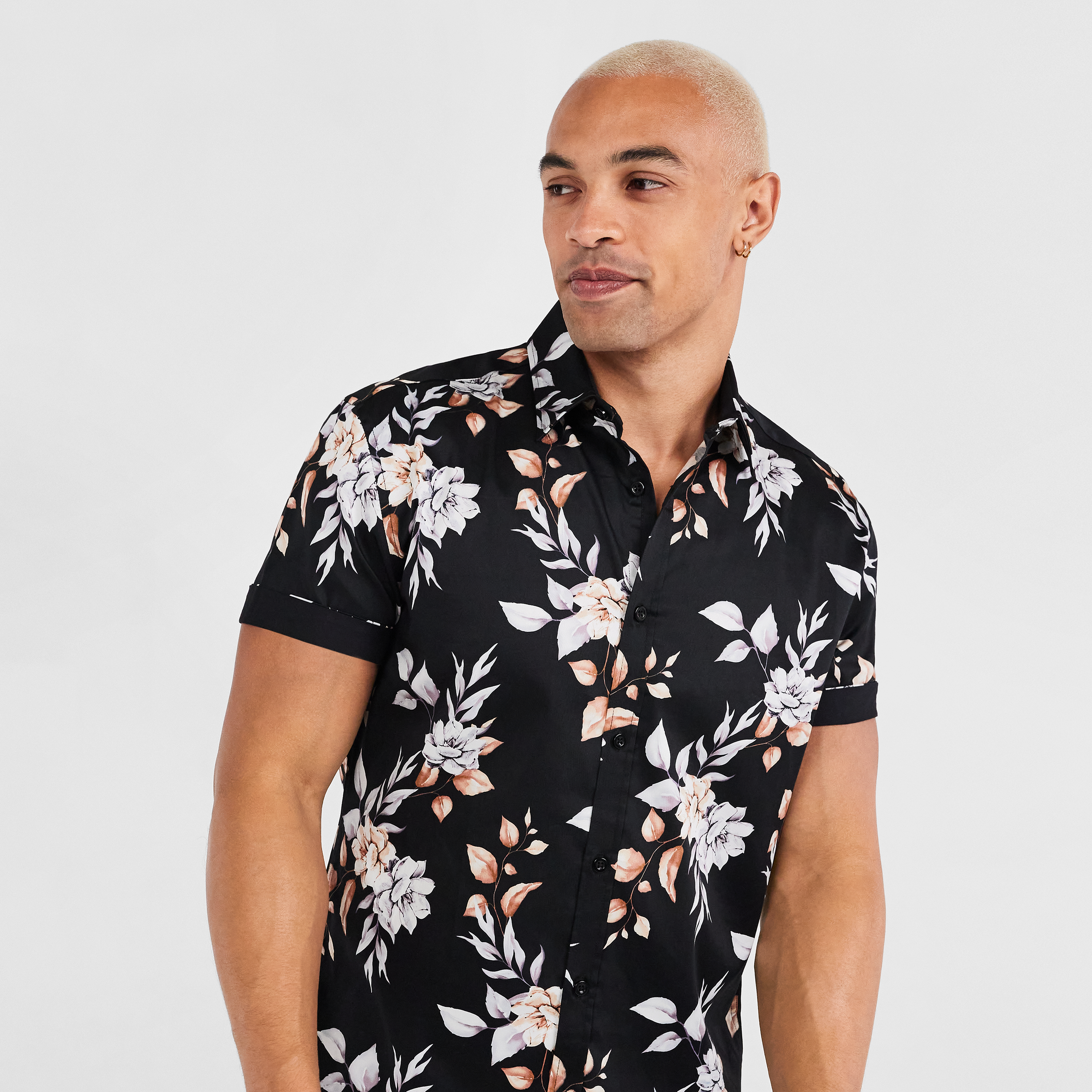 Black Santos Stretch Floral Shirt | Men 