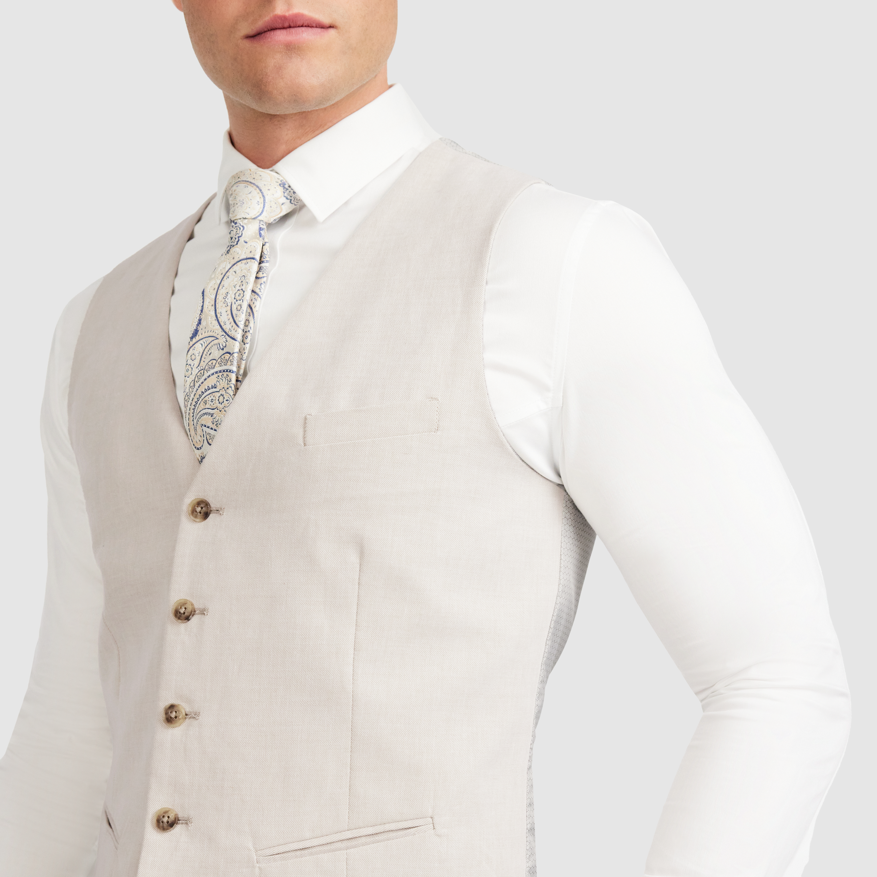 Natural Jae Slim Linen Waistcoat