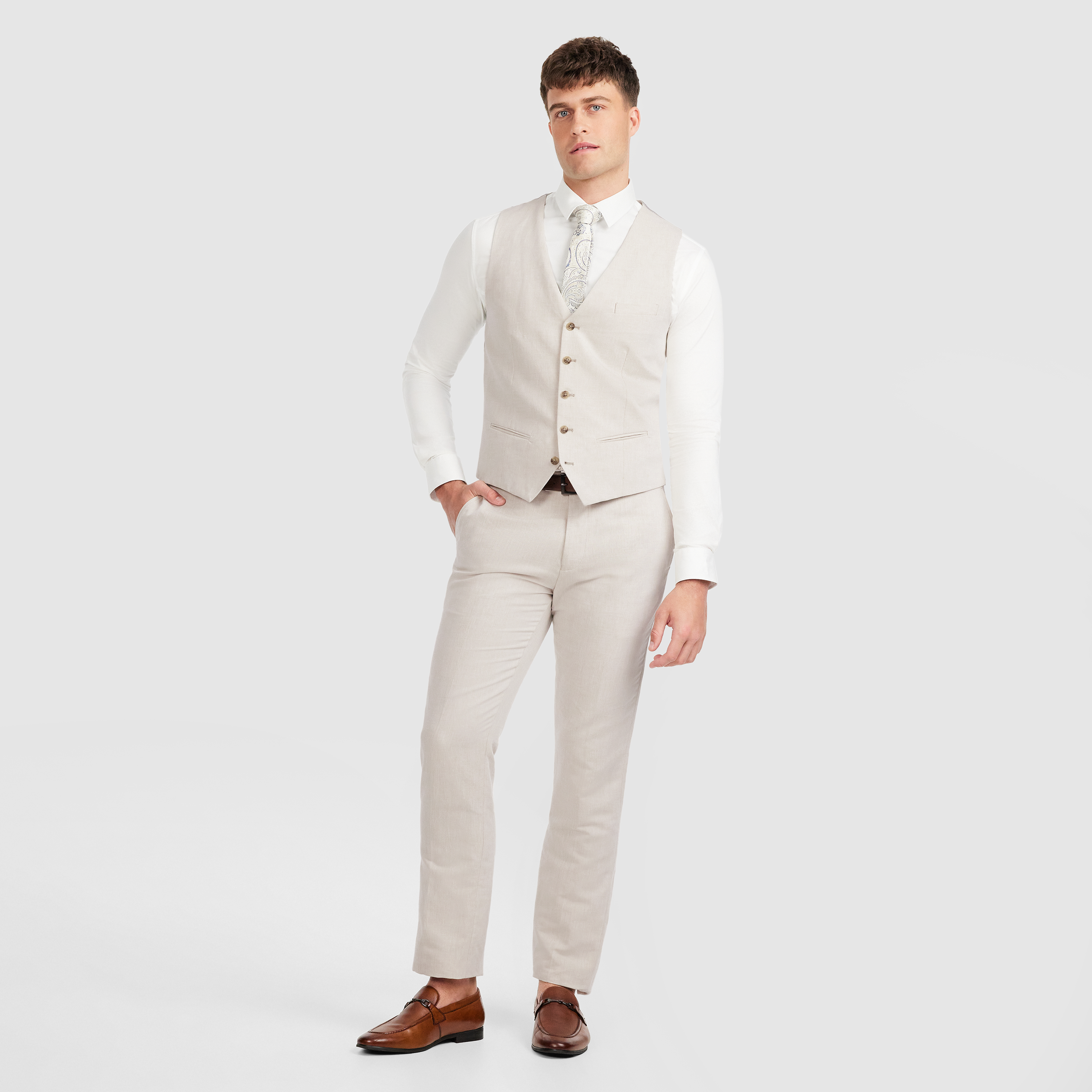 Natural Jae Slim Linen Waistcoat