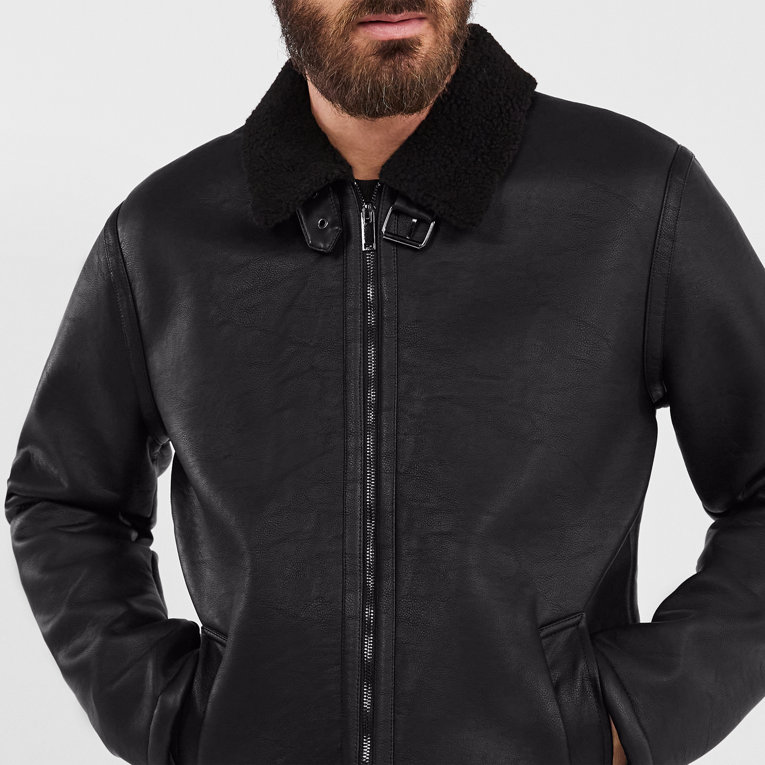 Black Blade Shearling Biker Jacket 