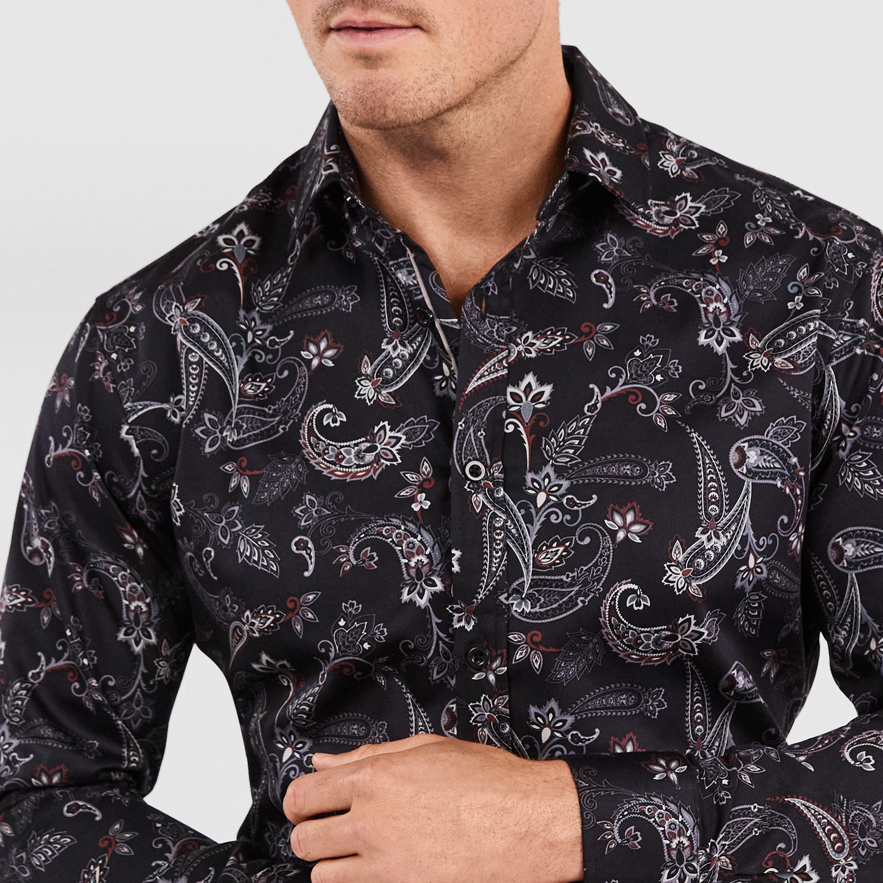 Black Blake Slim Paisley Shirt | Men's 
