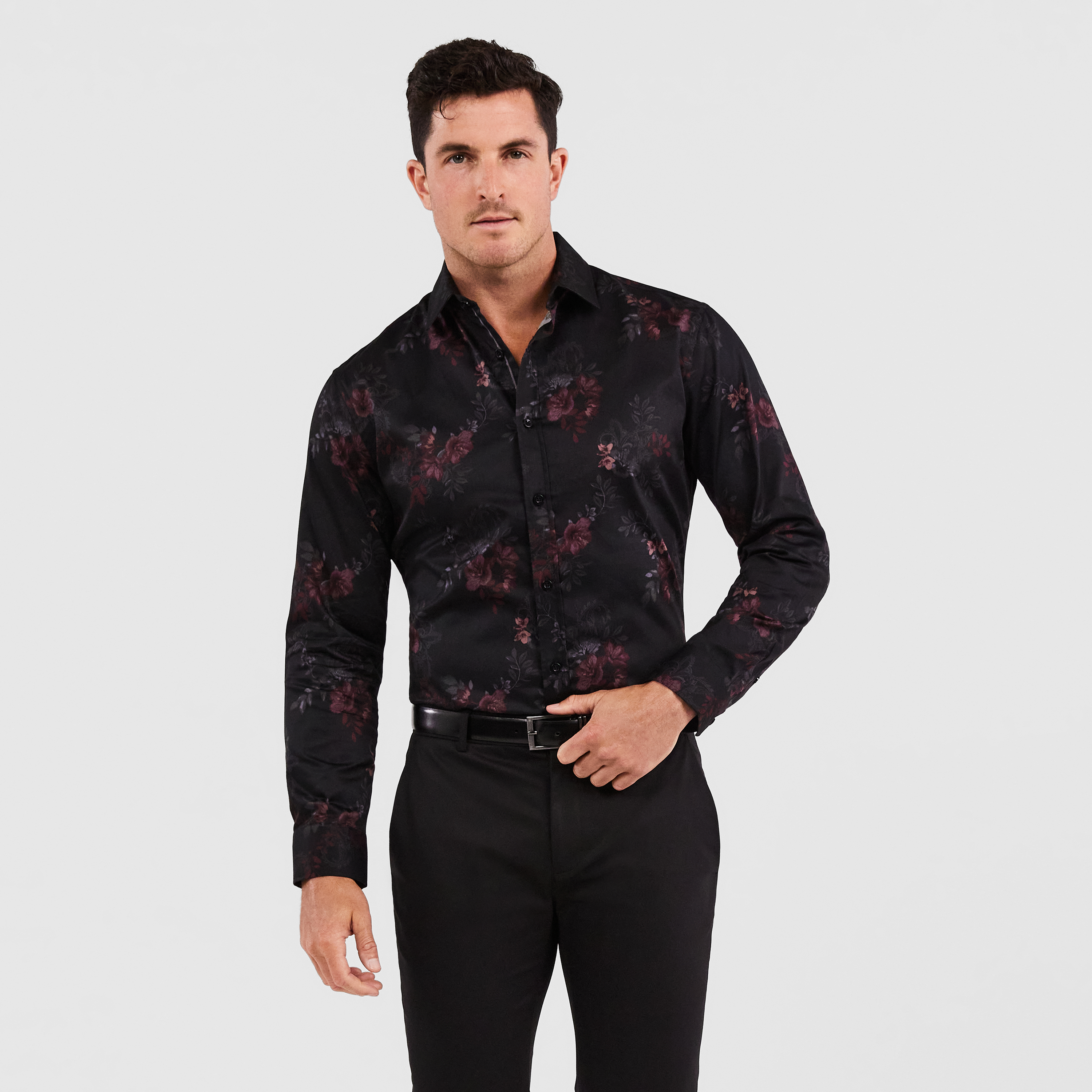 Black Gower Slim Floral Shirt | Men's 