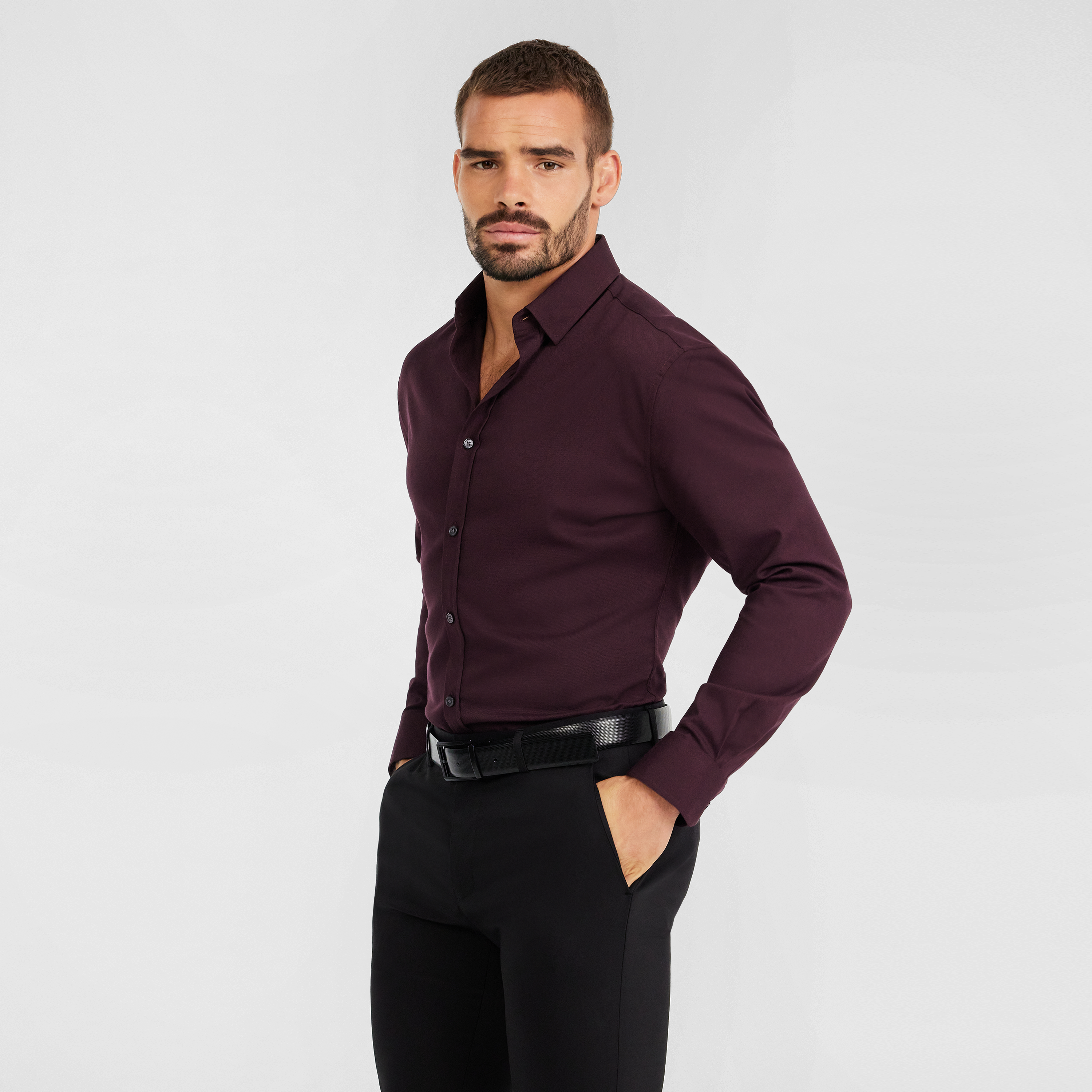 Burgundy Eyre Slim Stretch Bamboo Shirt
