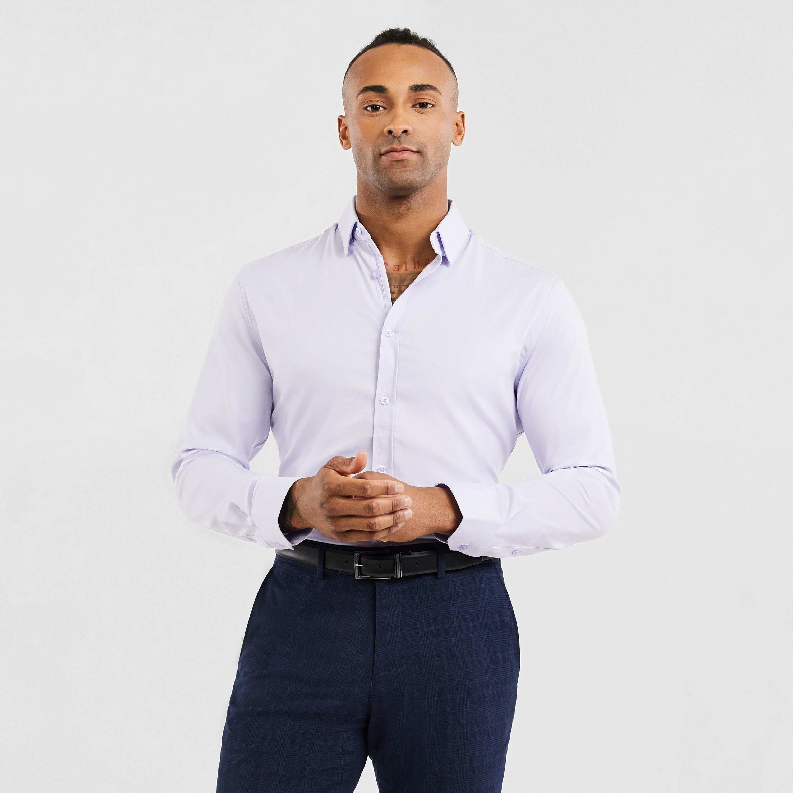 Lilac Eyre Slim Stretch Bamboo Shirt | Men's Tops | Tarocash AU