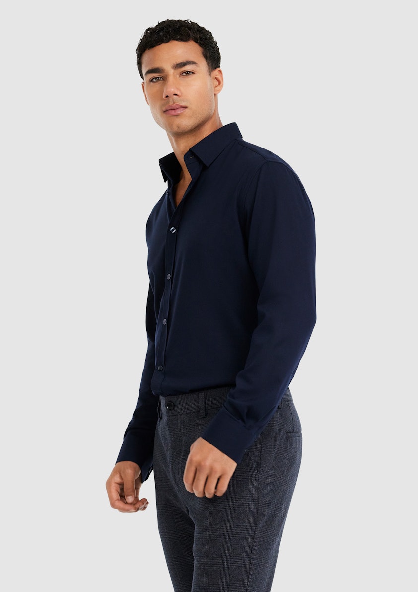 Navy Eyre Slim Stretch Bamboo Shirt