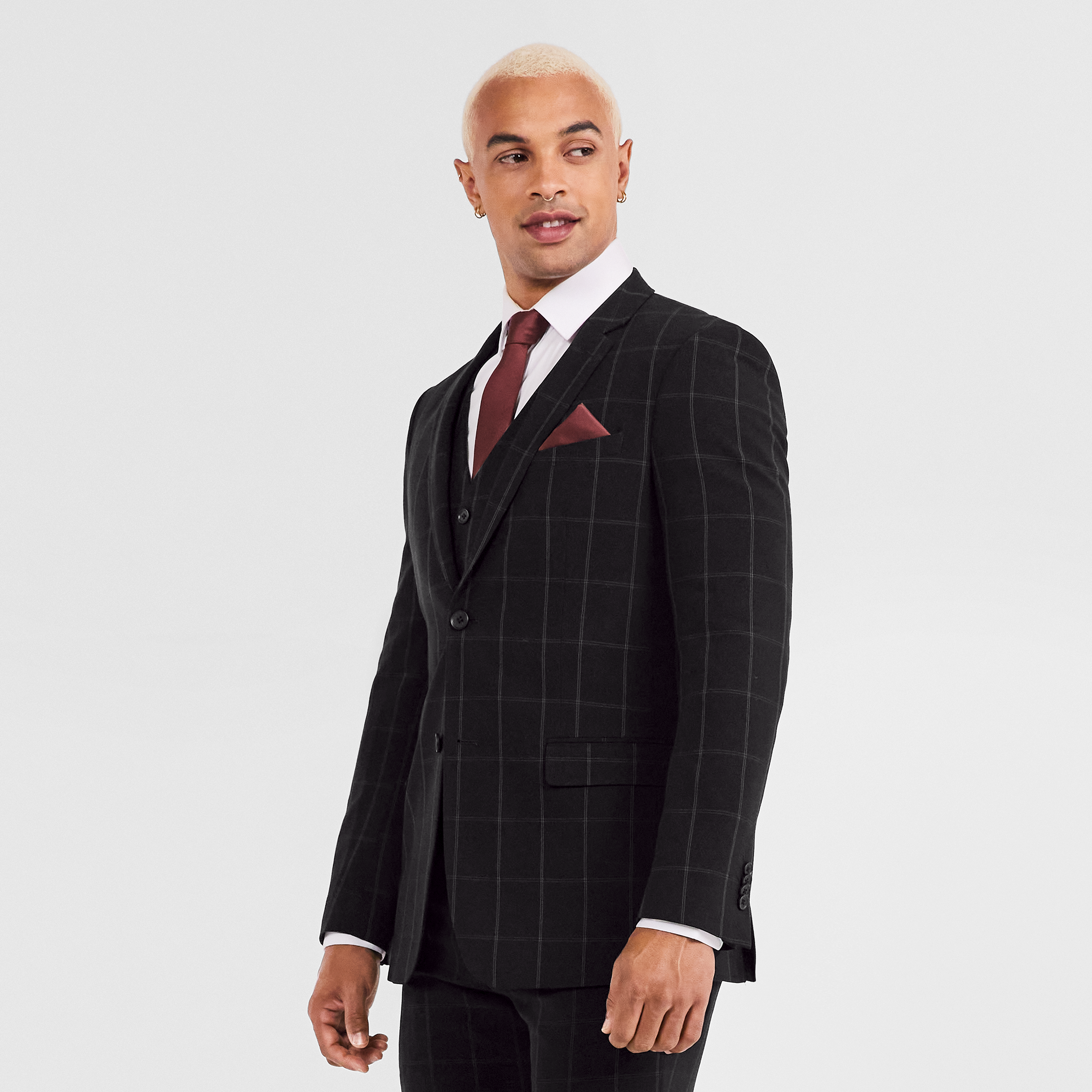 mens black check suit