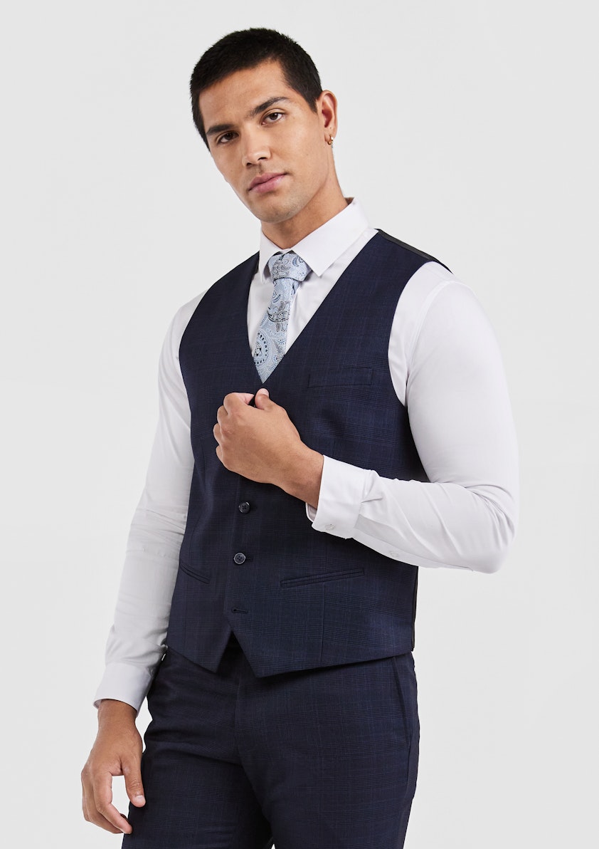 Navy Idaho Check Waistcoat