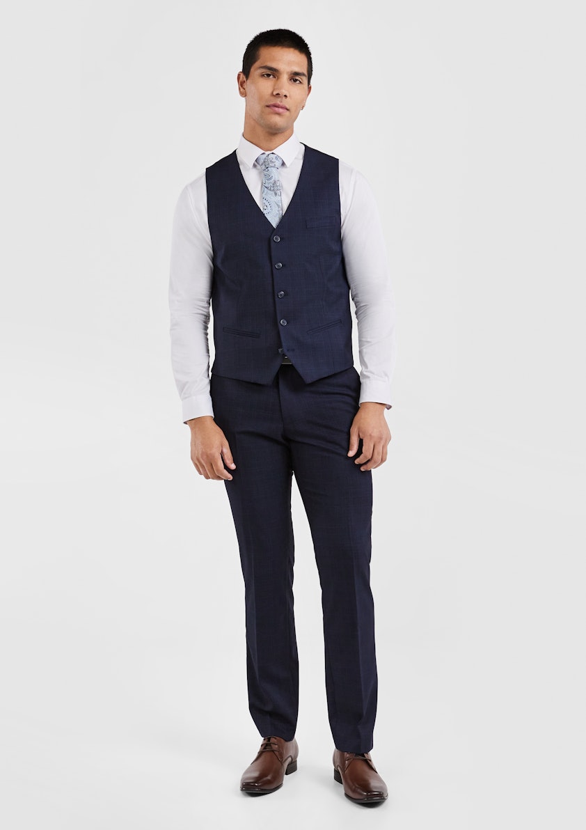 Navy Idaho Check Waistcoat