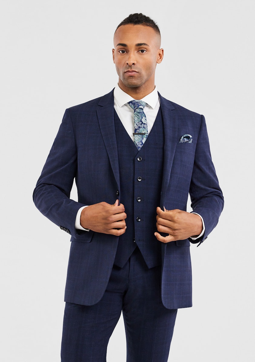 Blue checkered suit jacket clearance